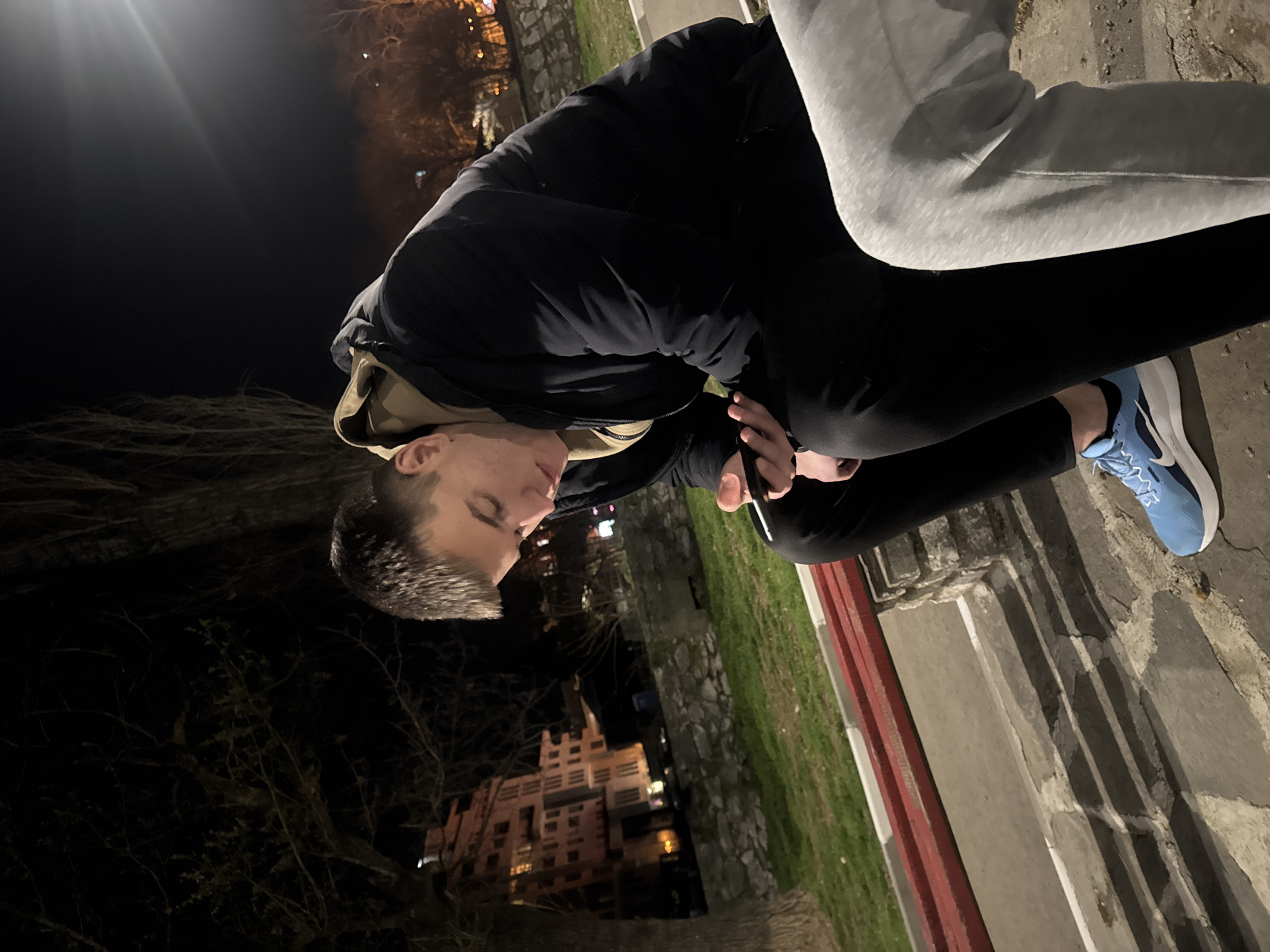 Night scenes captured in Asenovgrad park and sidewalk