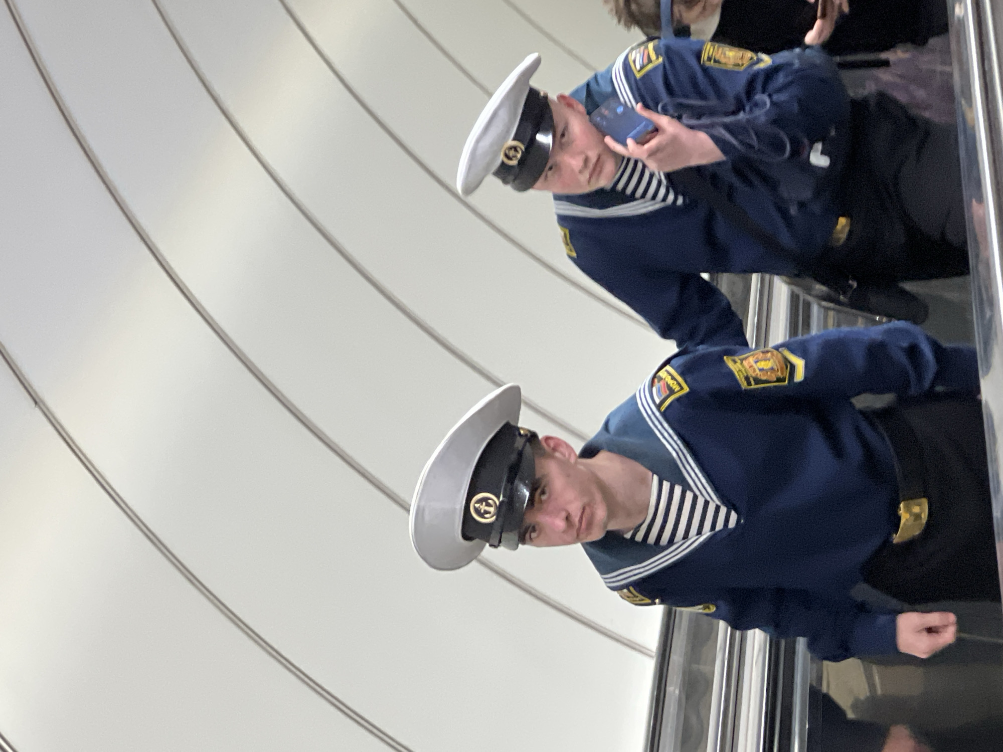 Russian naval personnel spotted on Saint Petersburg escalator