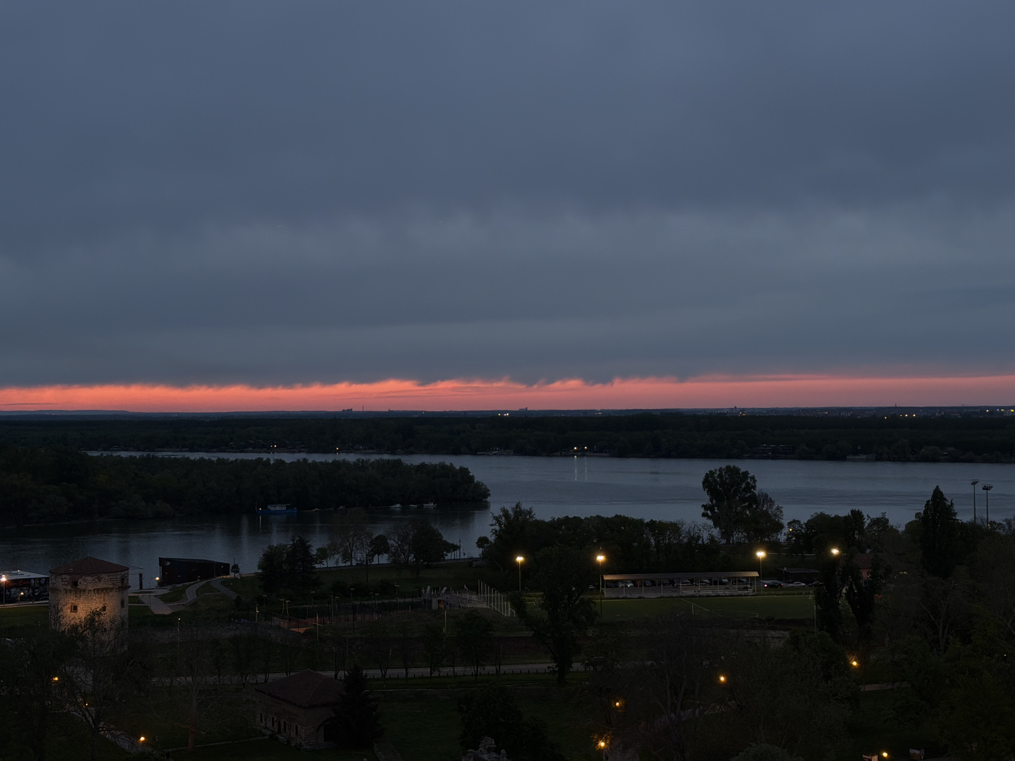 Dramatic cloudy dusk observed over Belgrade riverscape