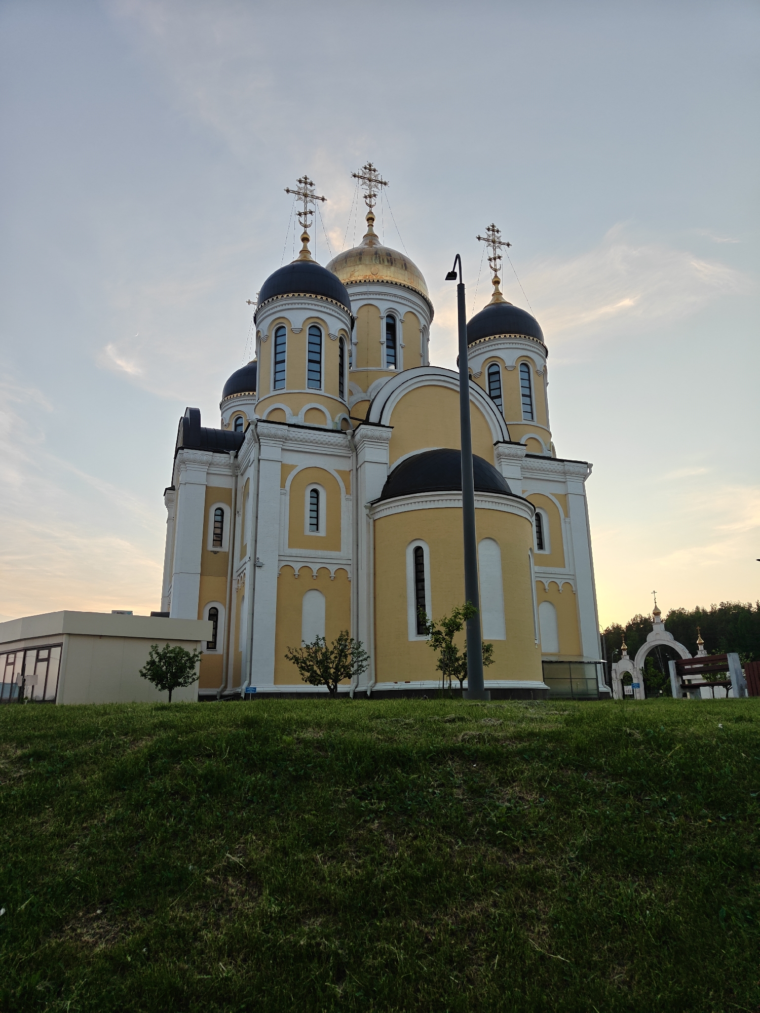 Orthodox church with golden crosses observed in Vnukovo, Russia