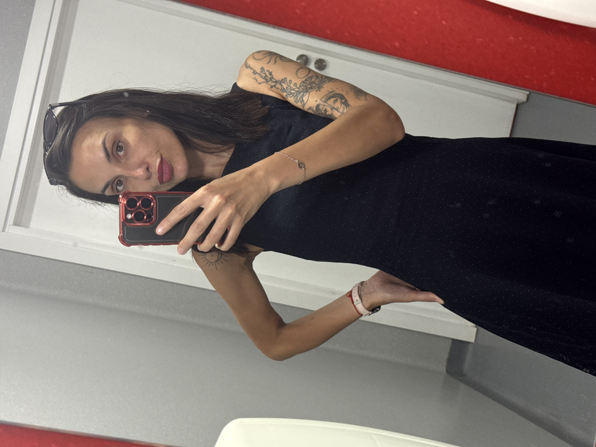 Woman takes bathroom selfie in Pleven, Bulgaria