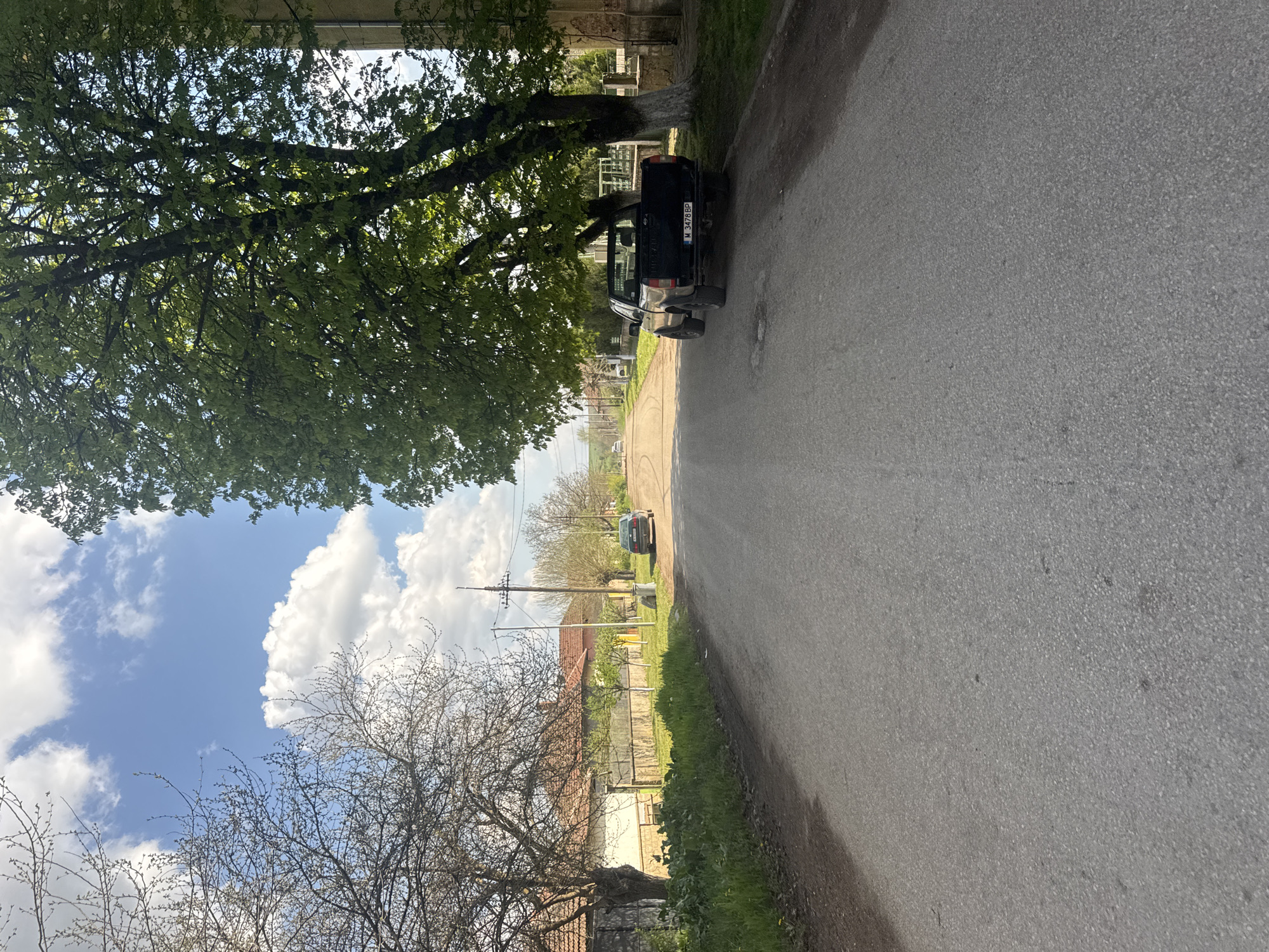 Black pickup truck parked under tree in Lehchevo