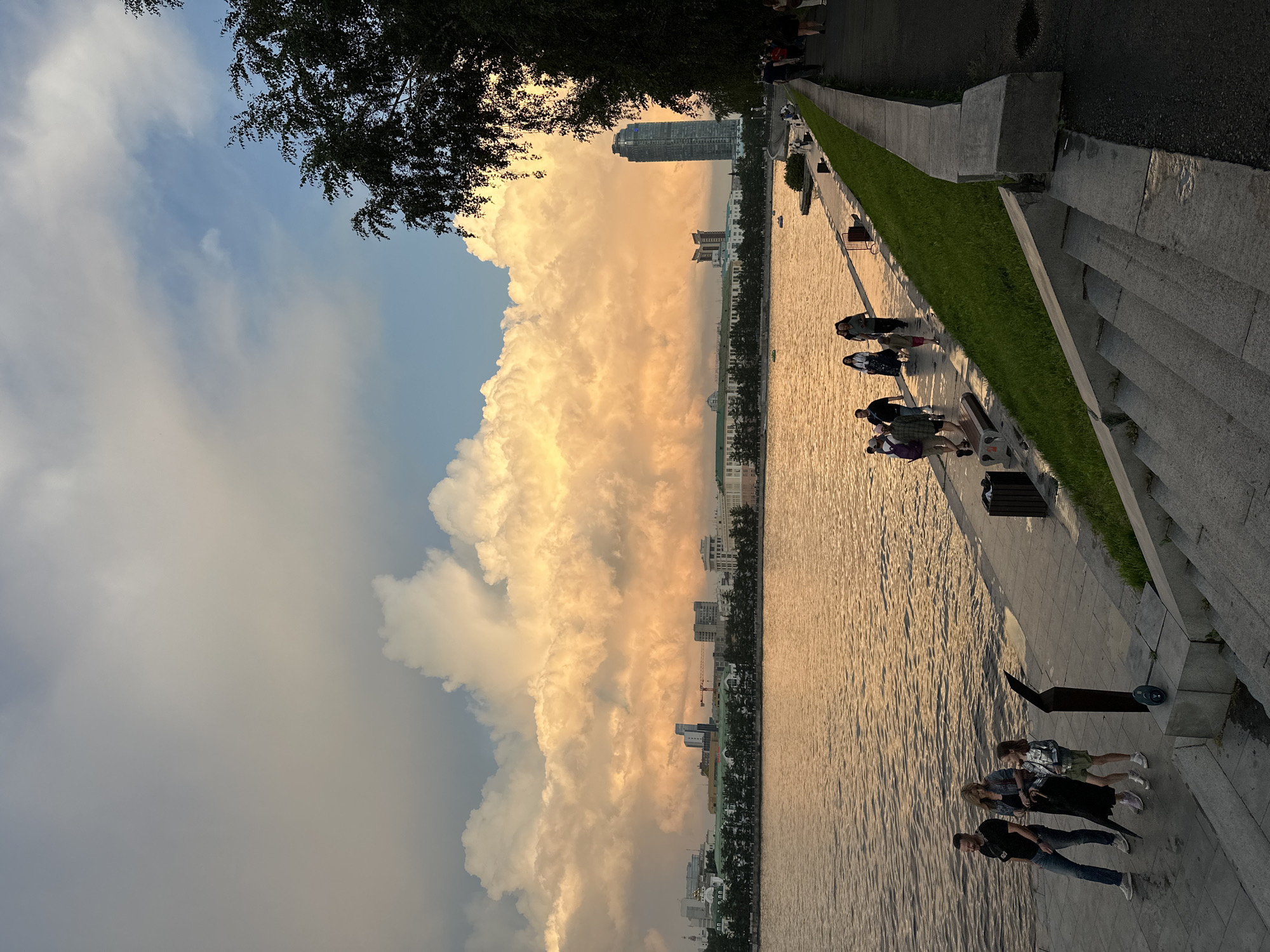Summer evening on the Yekaterinburg embankment at sunset