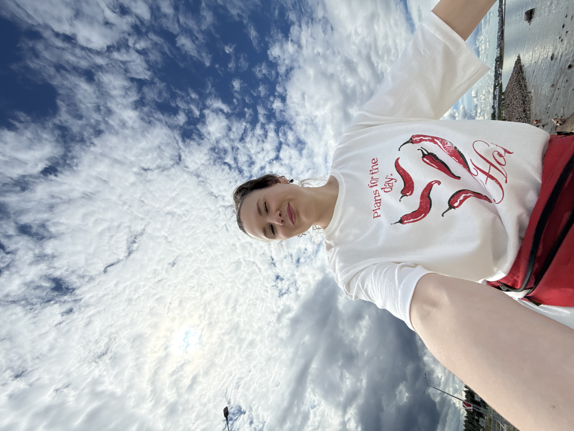 Selfie series in Saint Petersburg, chili pepper tee, sunny June day