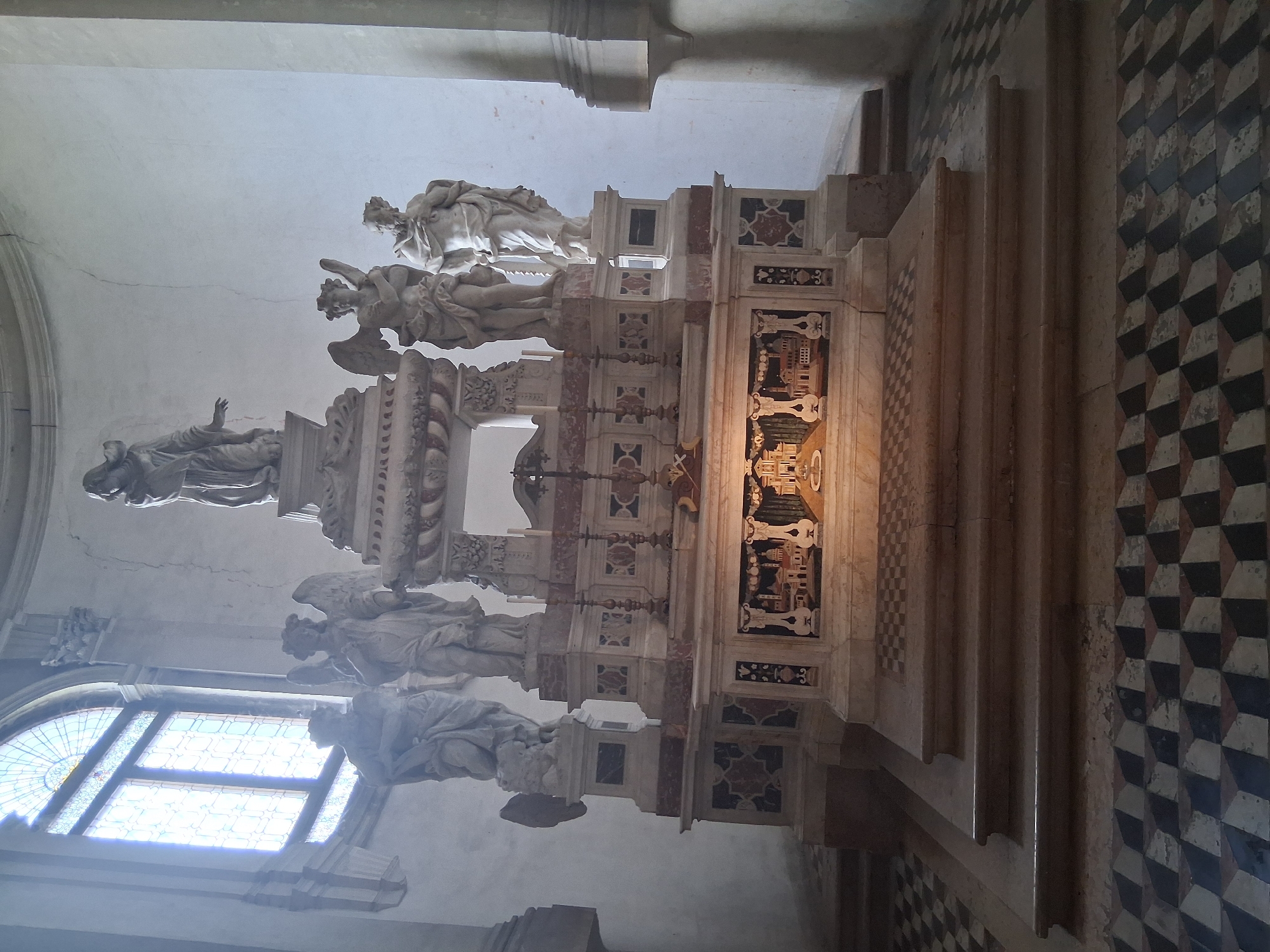 Inside Santa Giustina monastery, Padova — altar dressed for a wedding