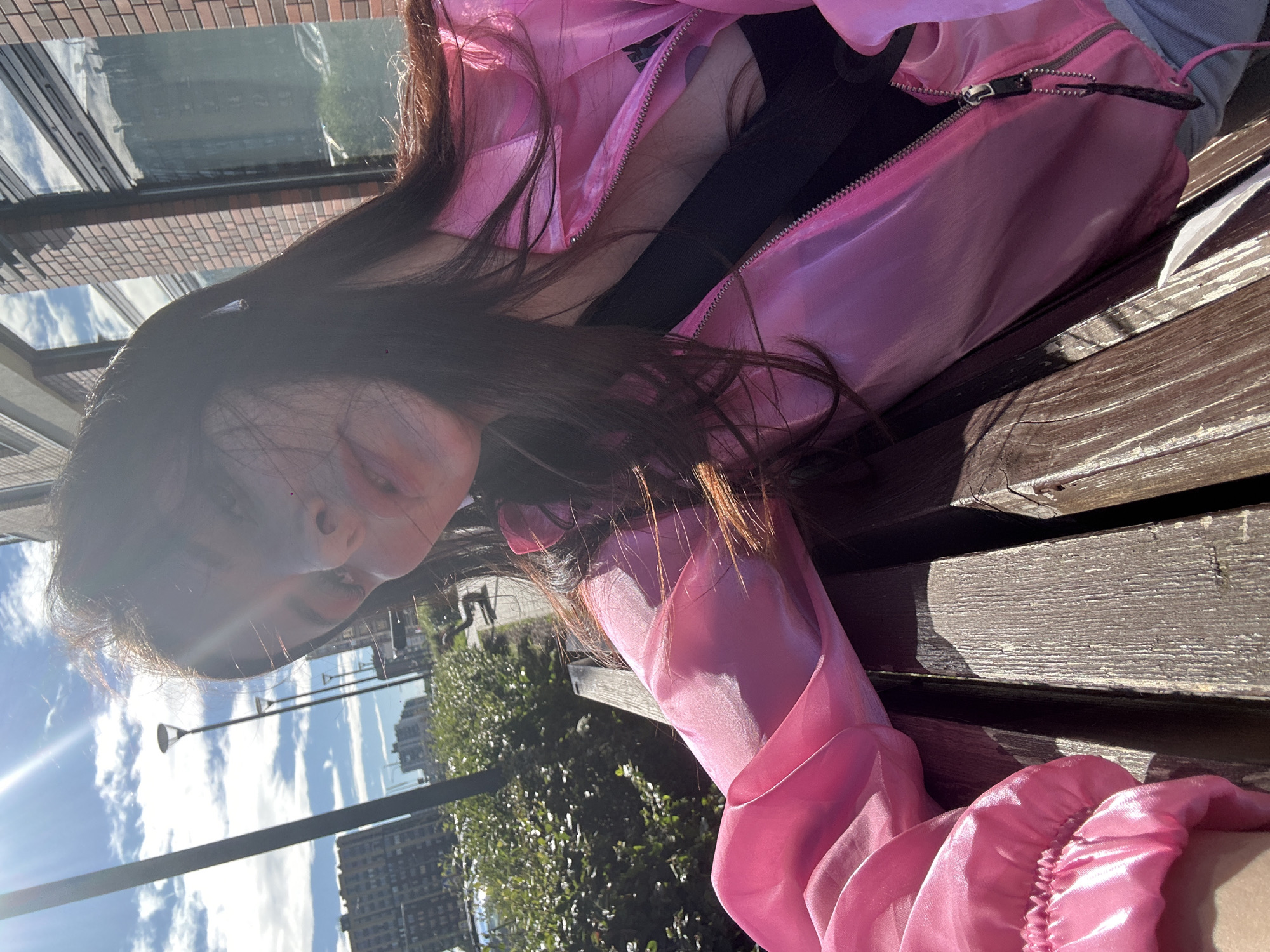 Afternoon out in Novoselye, pink jacket and all