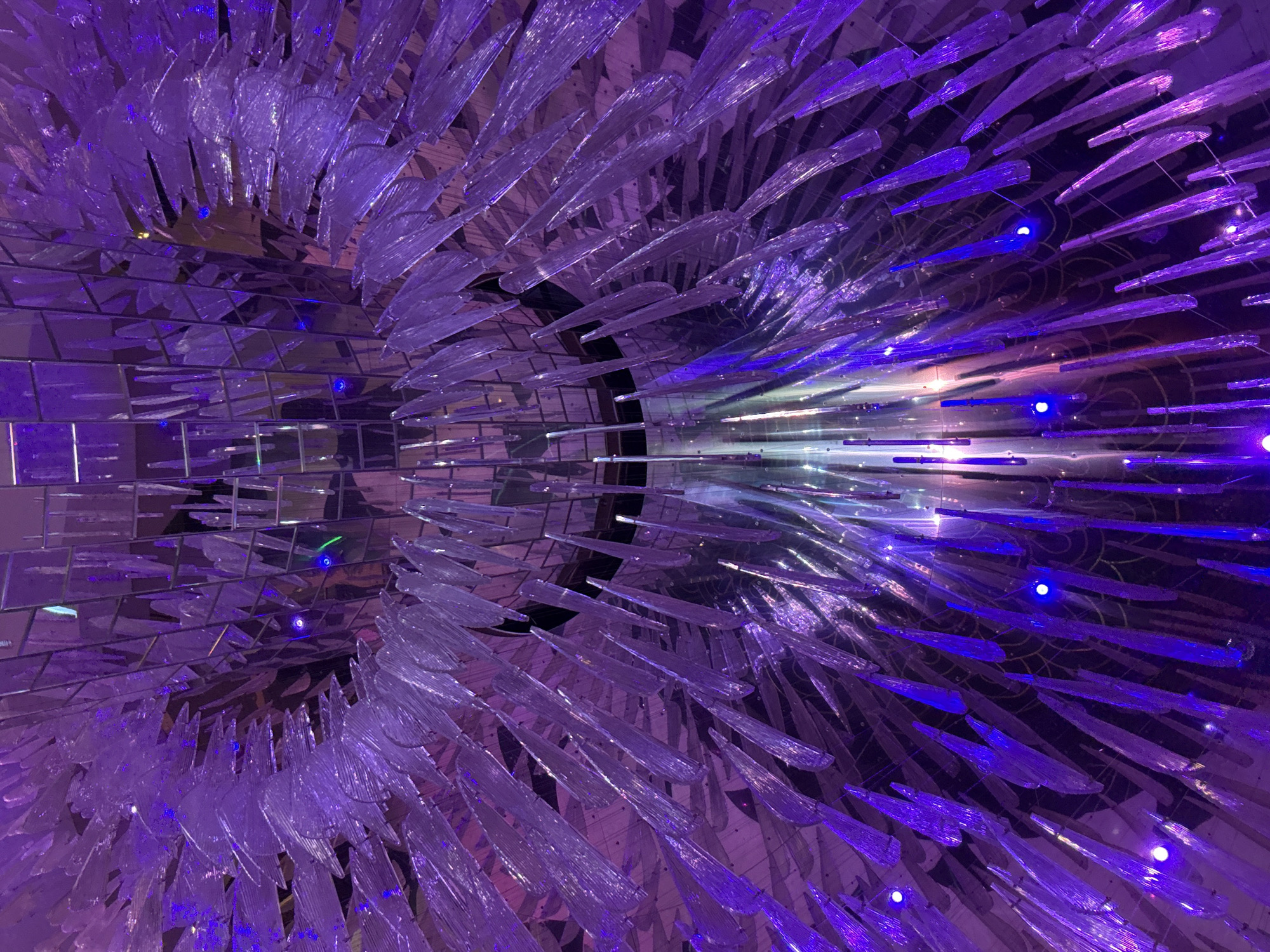 Abstract art installation with translucent spikes documented in Estosadok