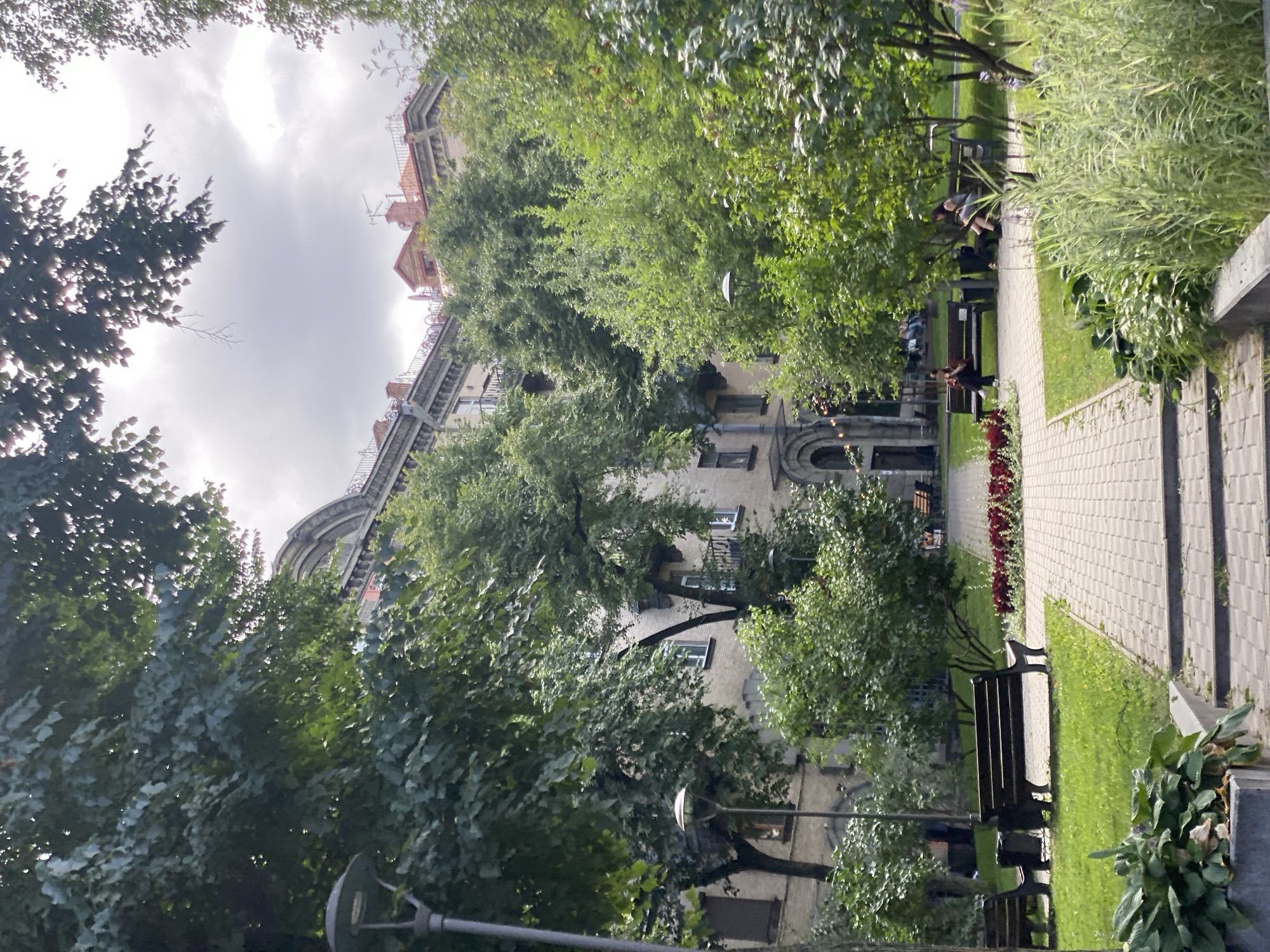 Wandering a historic city district with parks and ornate architecture