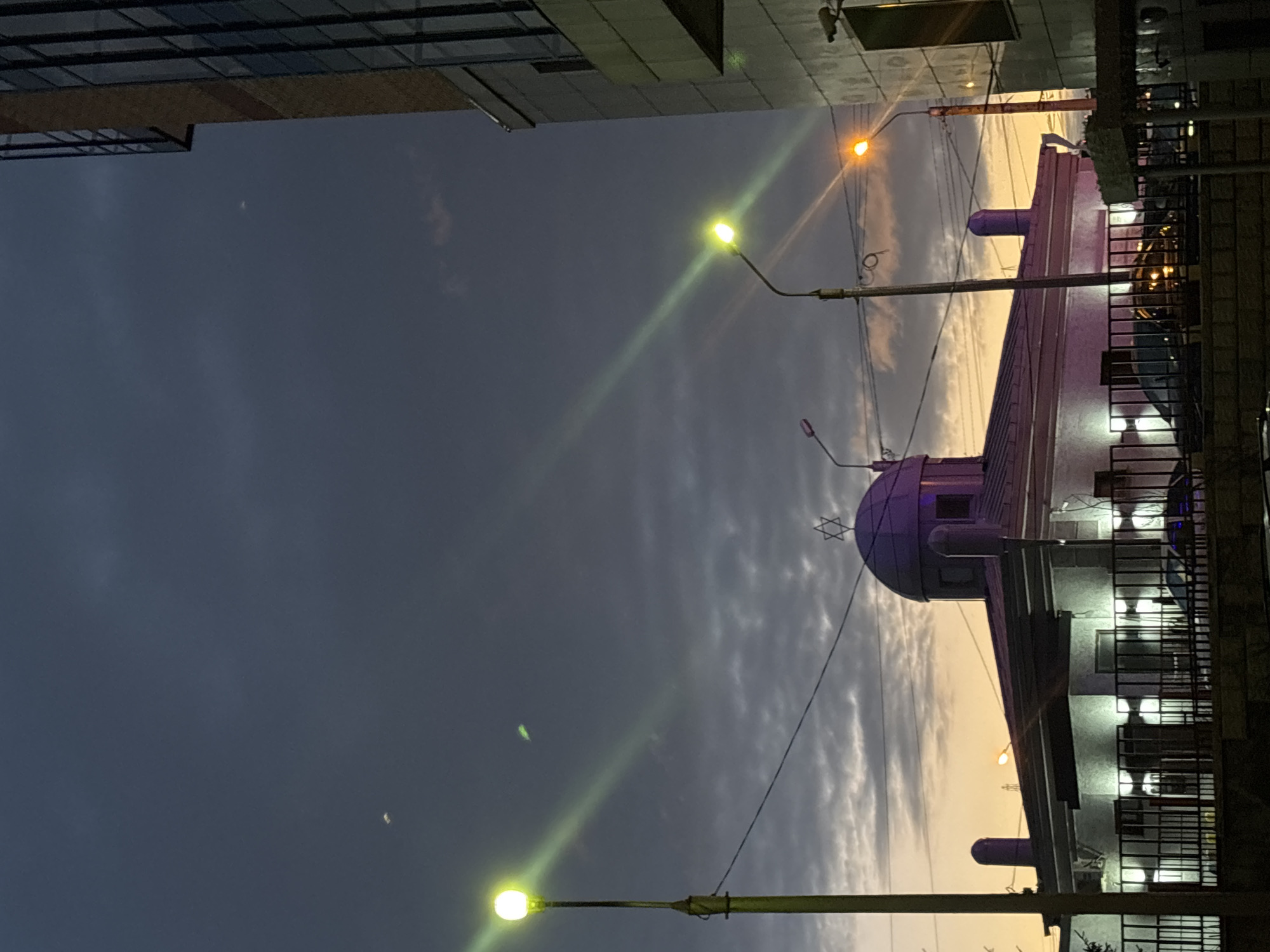 Twilight urban scene photographed from ground level in Krasnoyarsk