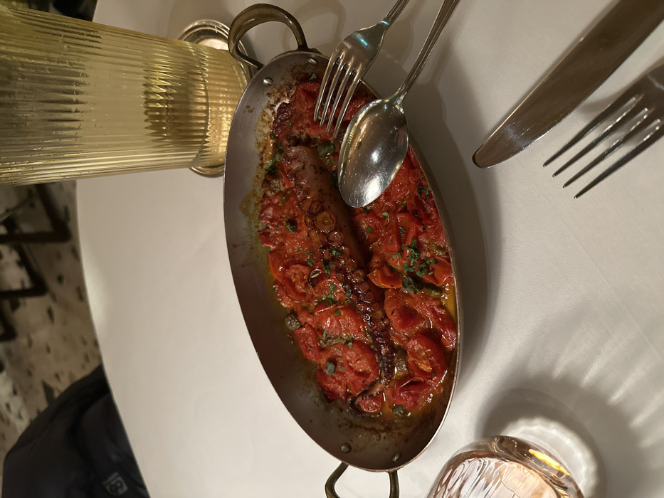 London diner captures octopus and tomato dish presentation