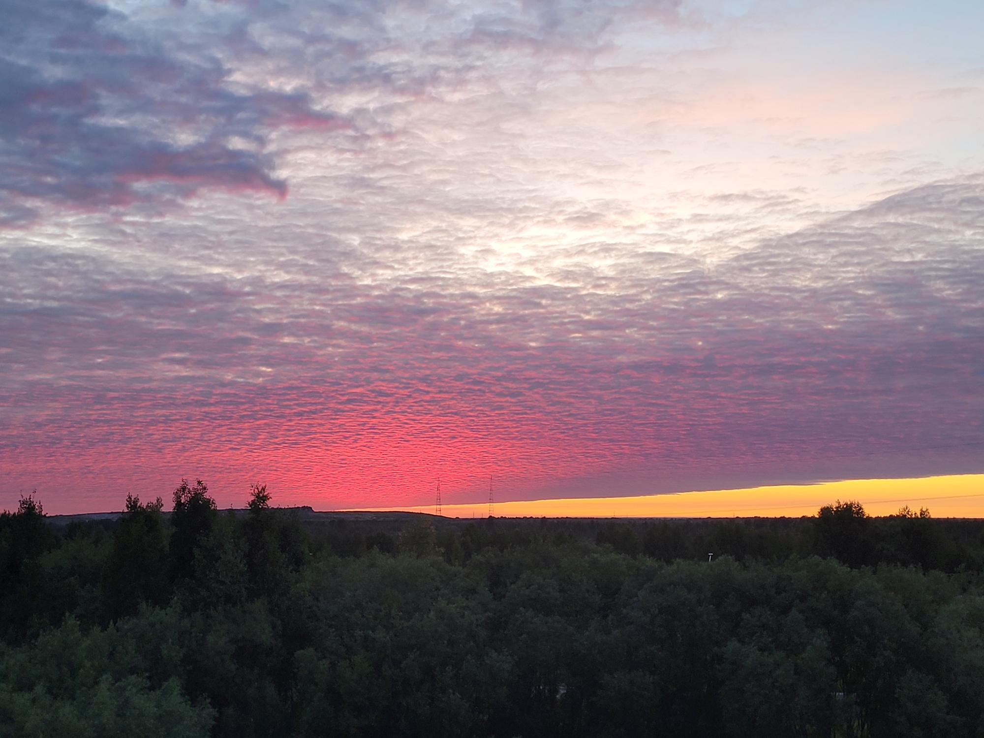 Vivid dusk sky over Arkhangelsk on a June evening