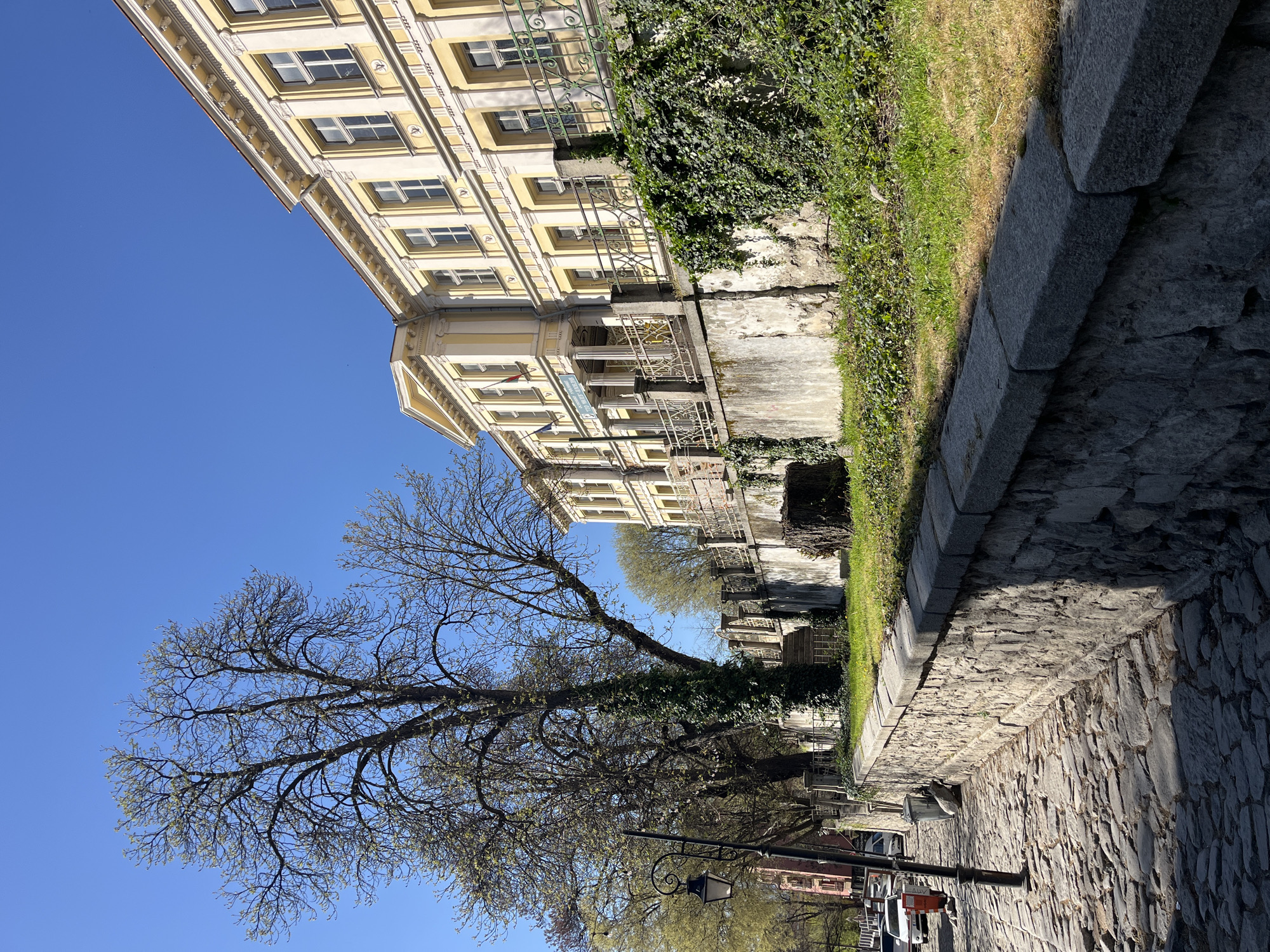 Morning street scene observed in historic Plovdiv, Bulgaria