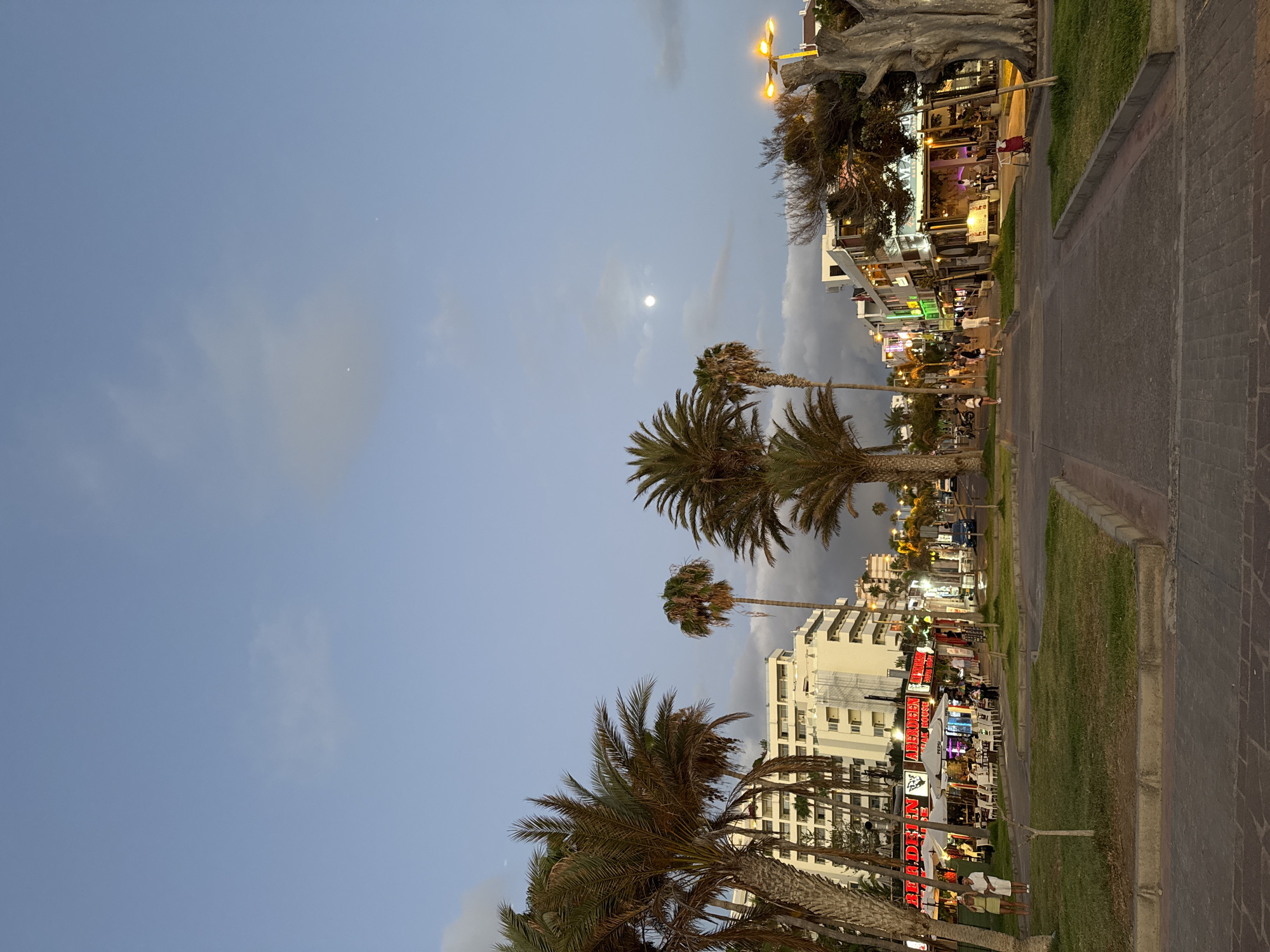Dusk settles over Arona's coast and palm-lined streets