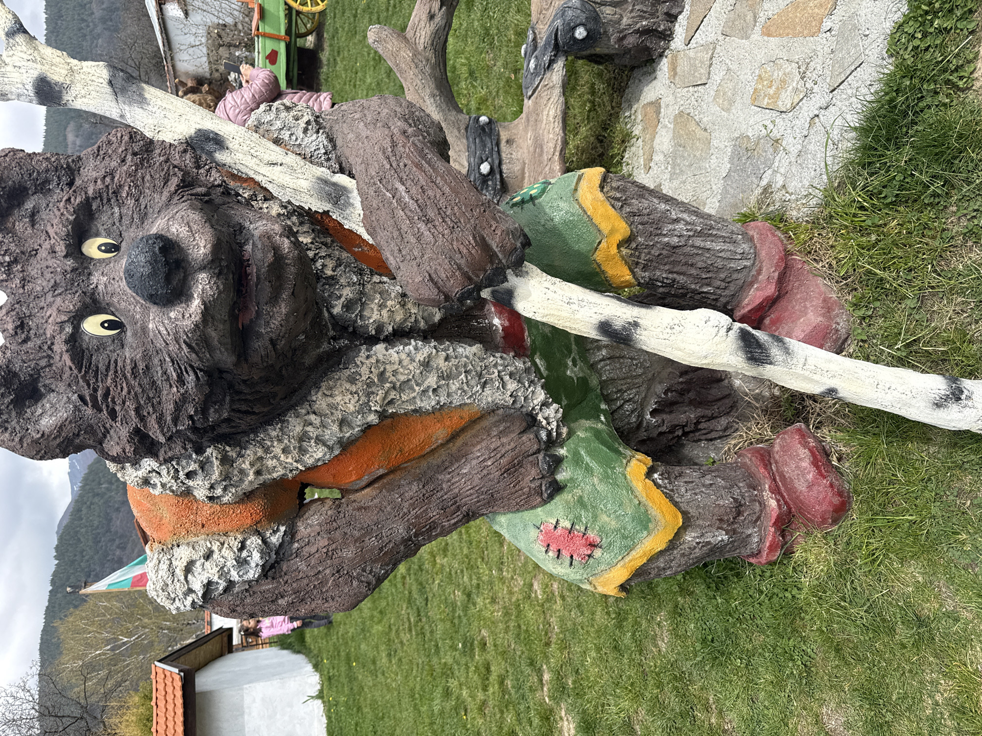 Tourist visits fairy tale sculpture garden at Bulgarian children's center