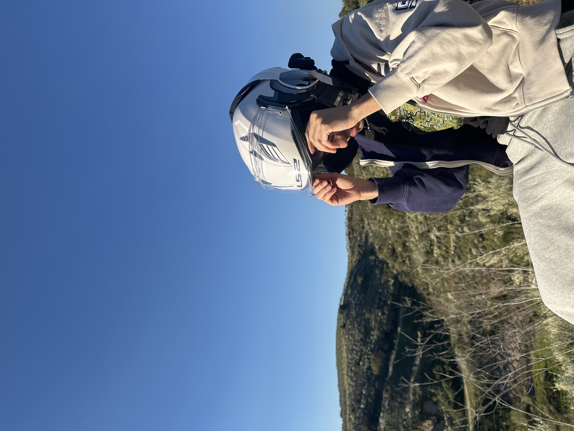 Motorcyclists pause for scenic stop near Mirandela, Portugal