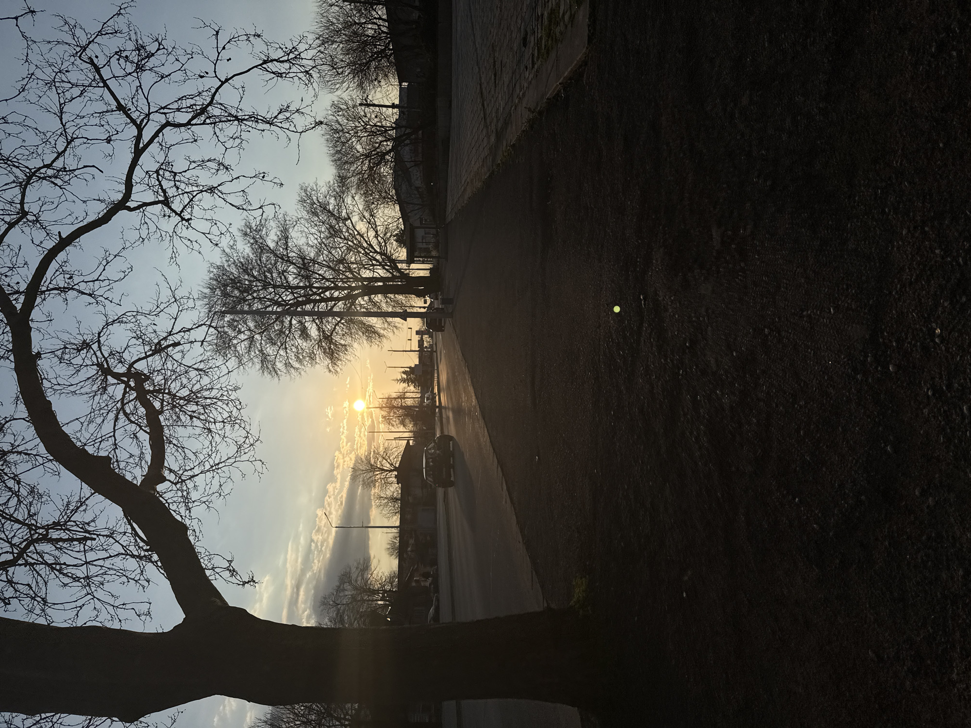 Sunset captured along street in Dobrich, Bulgaria