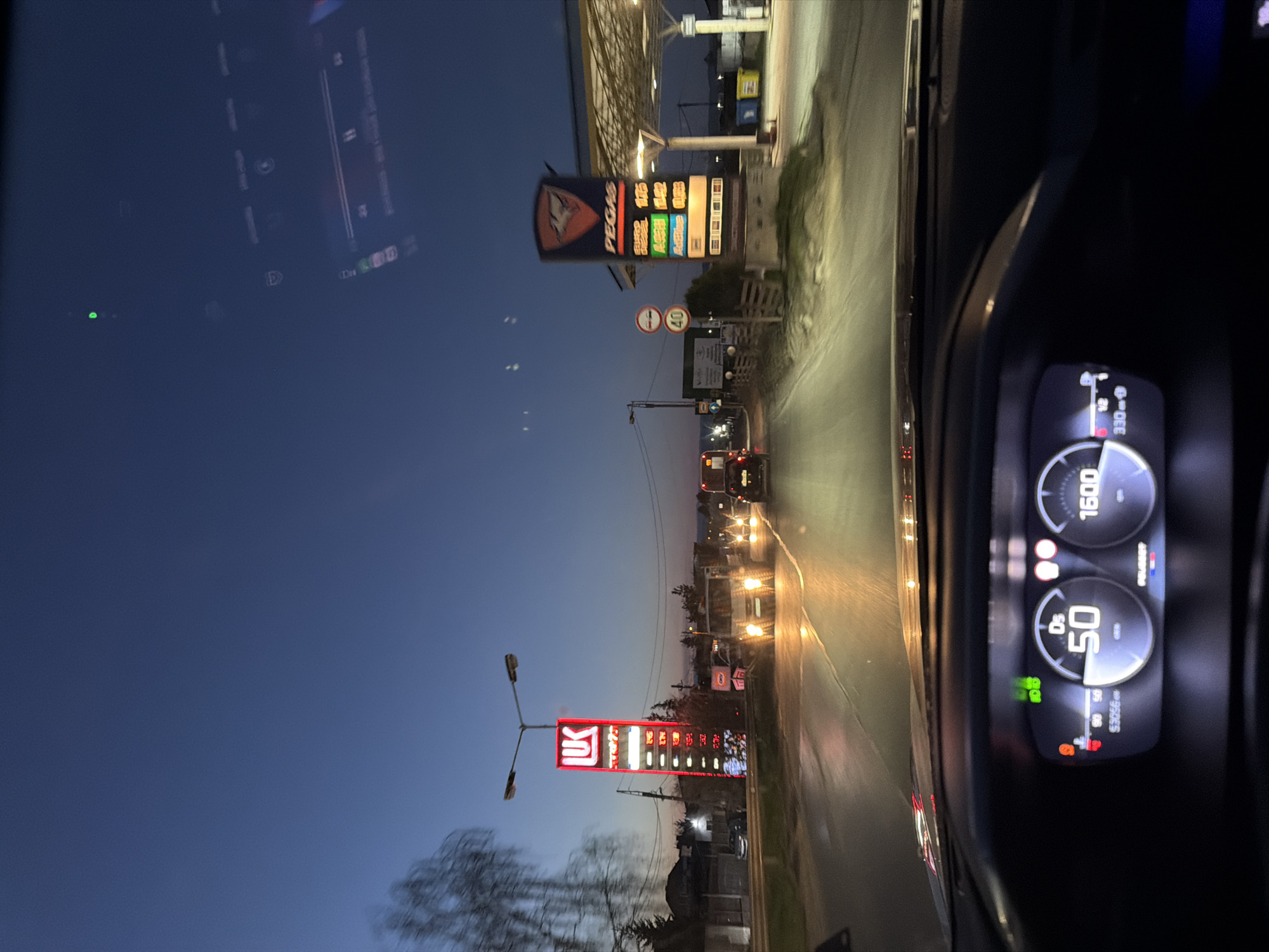Evening drive past gas stations in Sofia at 50km/h