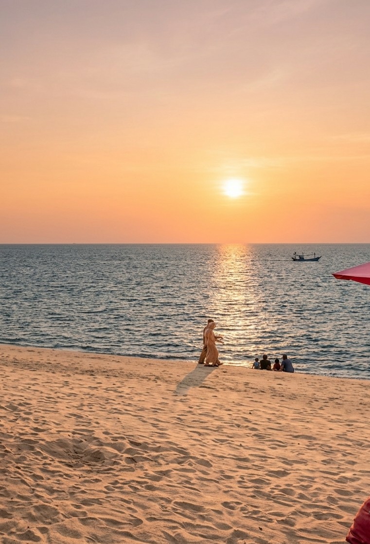 Sunset swings on a Sentang beach