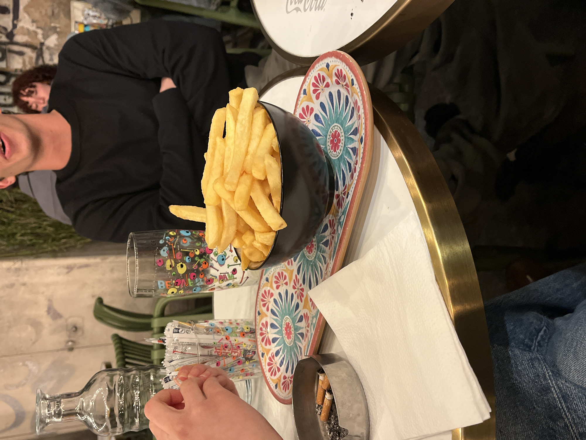Evening dining scene captured at Lyon cafe
