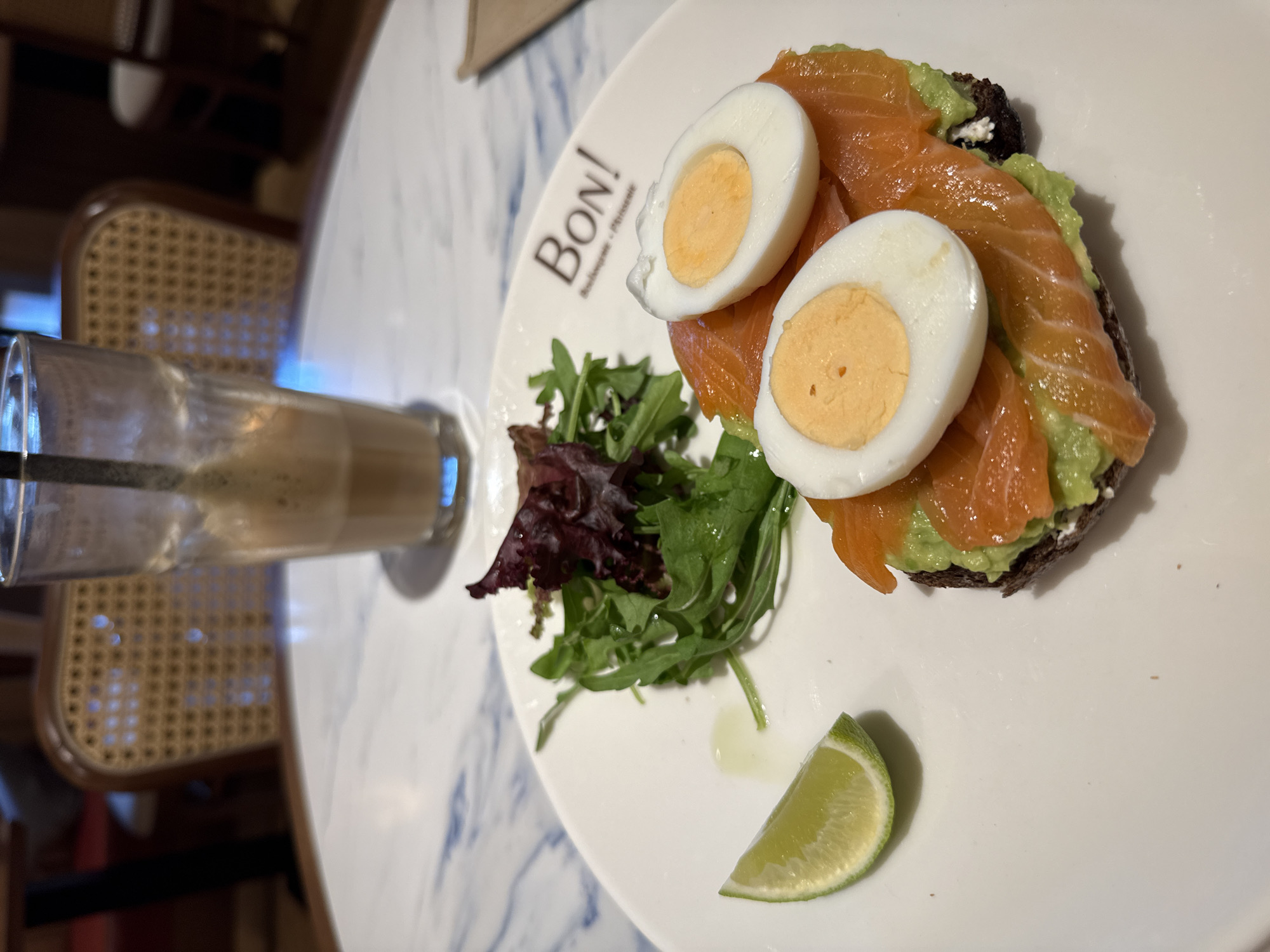 Brunch documented at Samarkand bakery featuring avocado toast, coffee