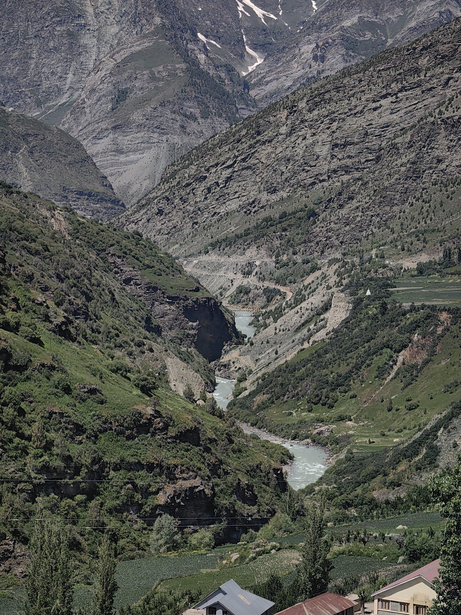 Keylong town and valley landscapes on a clear Himalayan morning