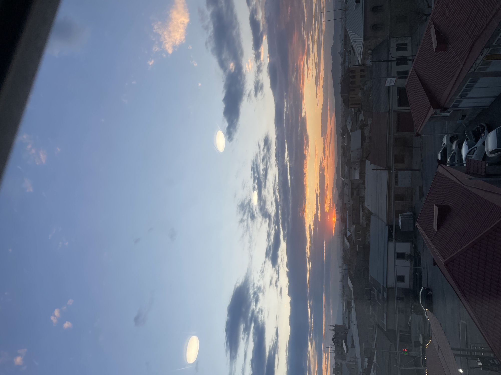Sunset observed over Vagharshapat, Armenia from elevated viewpoint