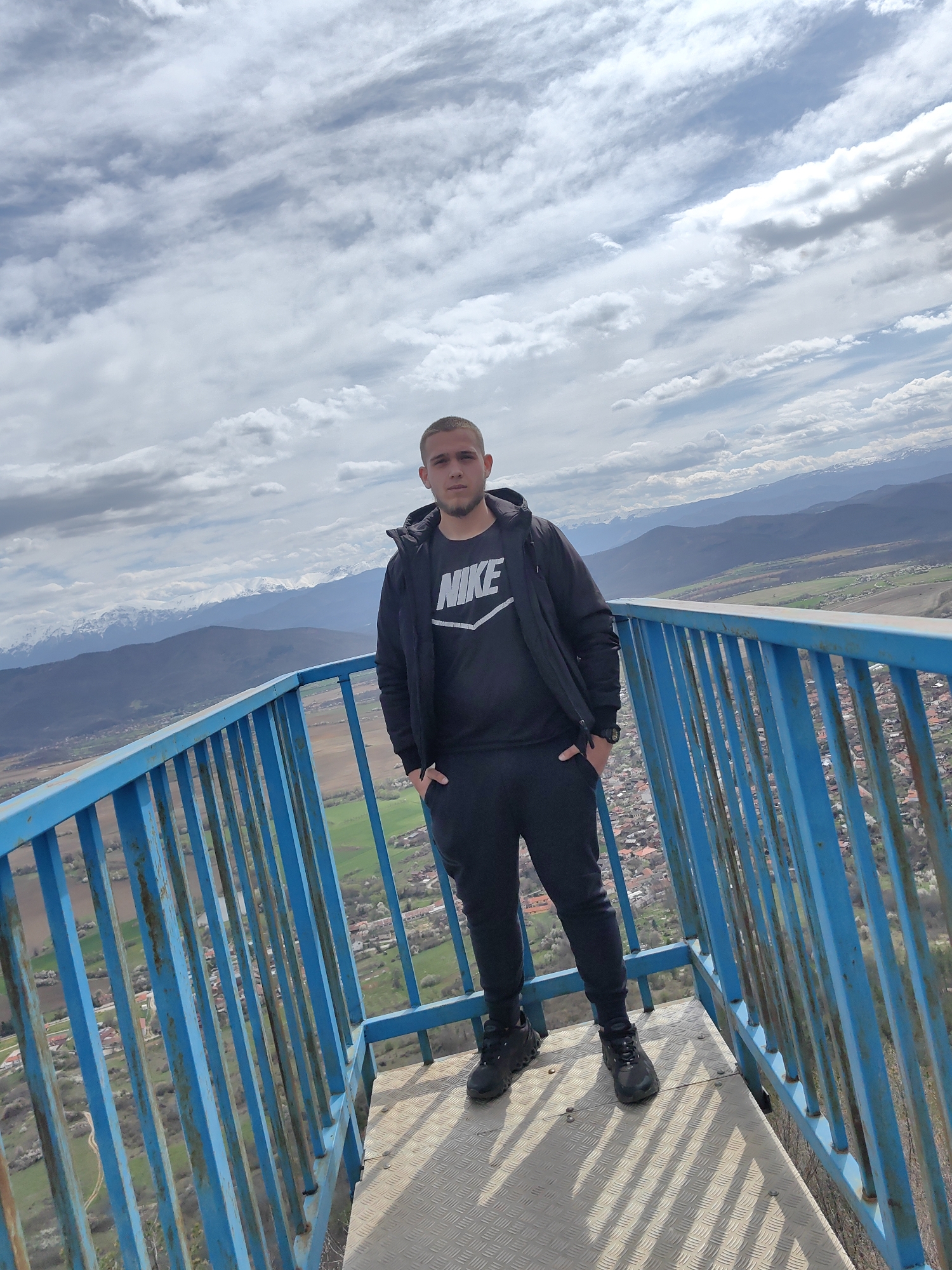 Tourist visits observation deck in Vrabevo, Bulgaria