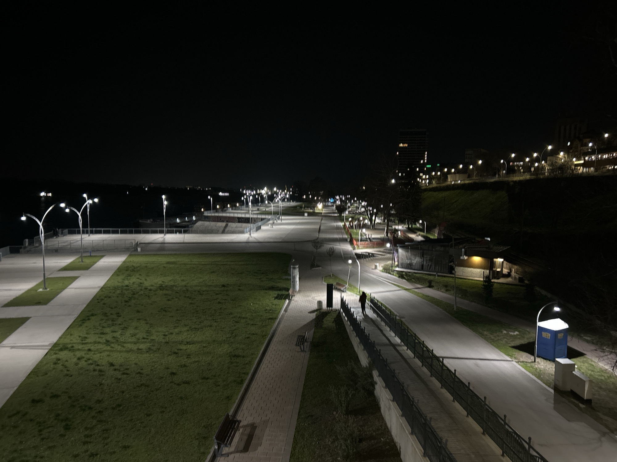 Nighttime scenes captured across Ruse, Bulgaria streets and waterfront