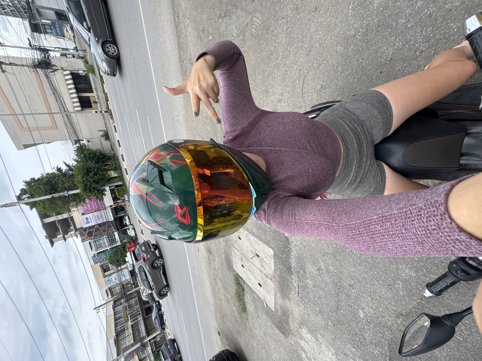 Café stop in Phudoi, Thailand, with cookies and a motorcycle