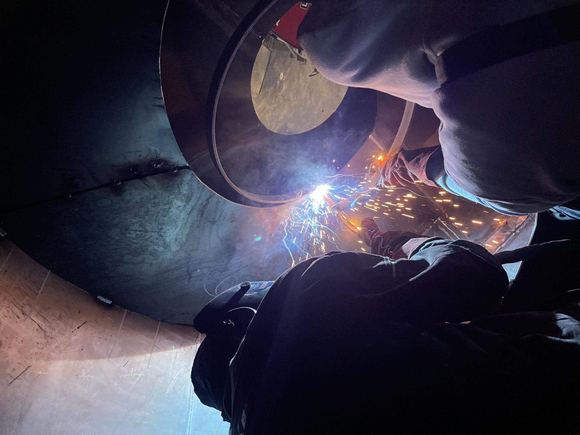 Early morning welding work observed in Montenegro metal structure