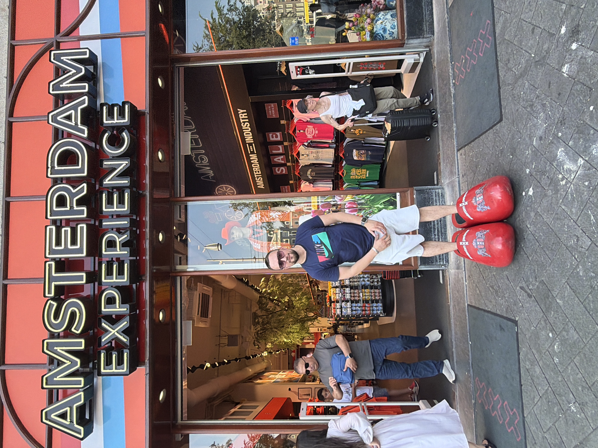 Oversized red clogs outside Amsterdam's flashiest souvenir shop