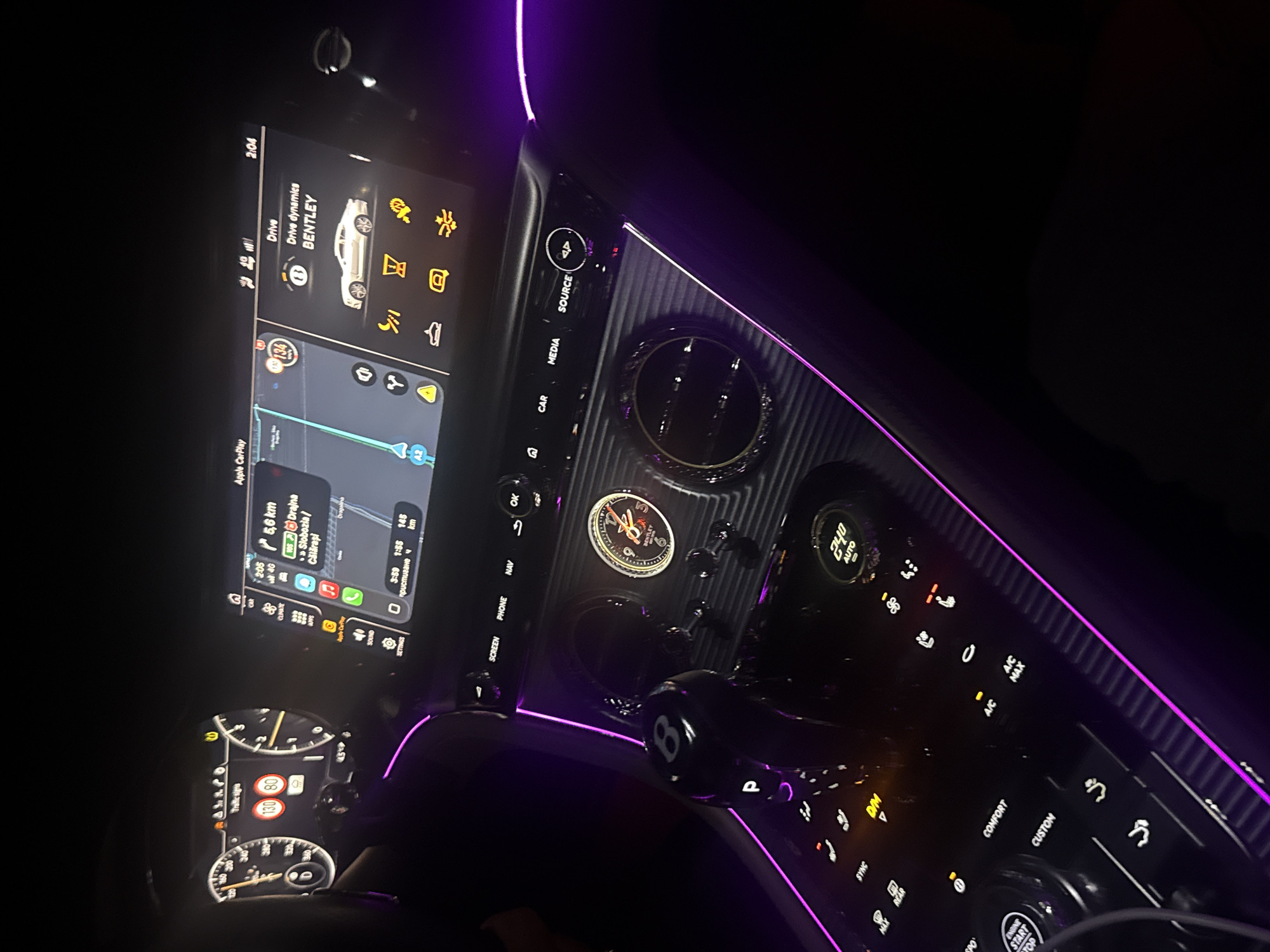 Bentley interior documented at night in Bogdana, Romania
