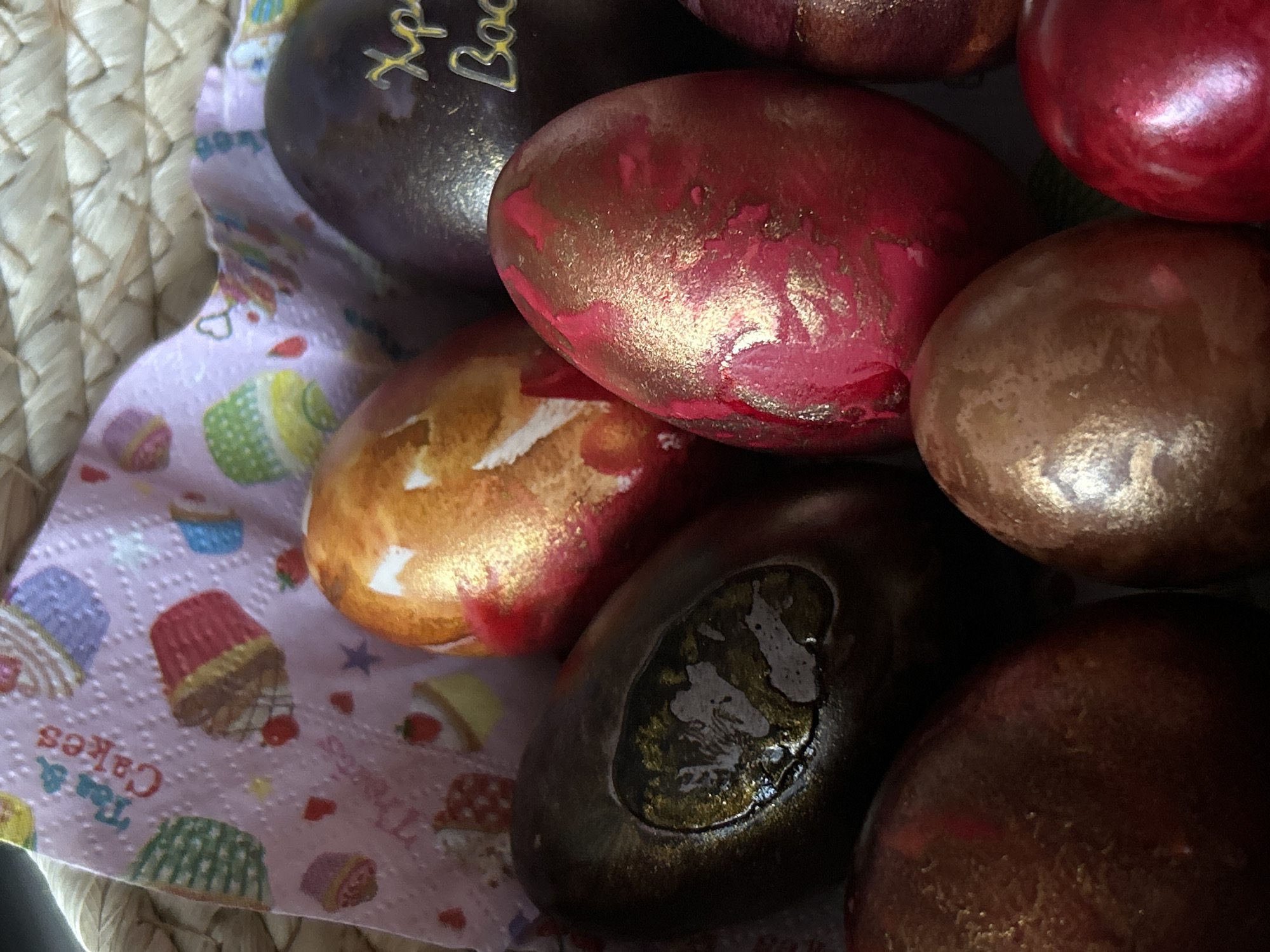 Easter celebrations with decorated eggs and dog in Krumovo