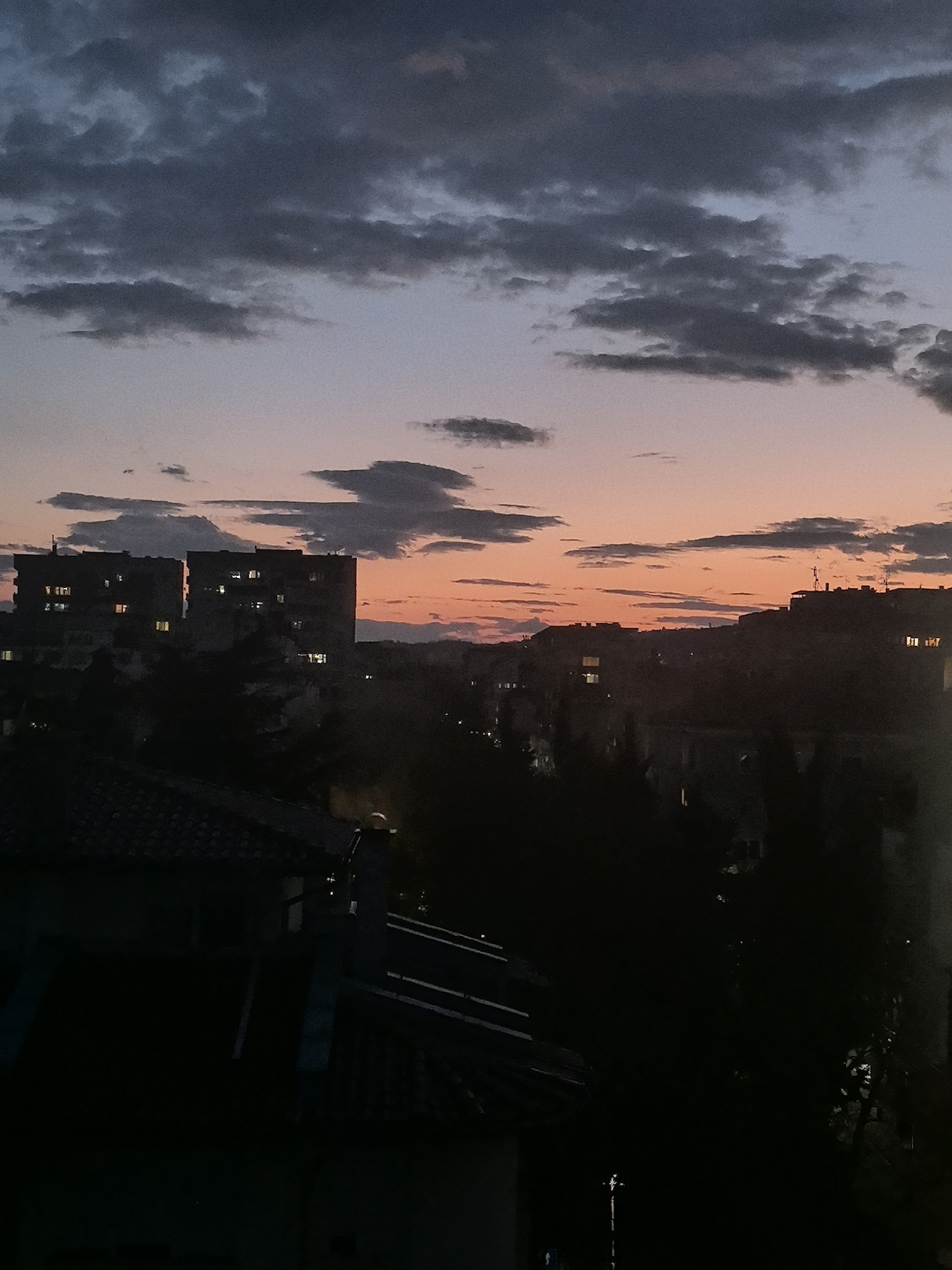 Dusk cityscape captured from elevated view in Stara Zagora