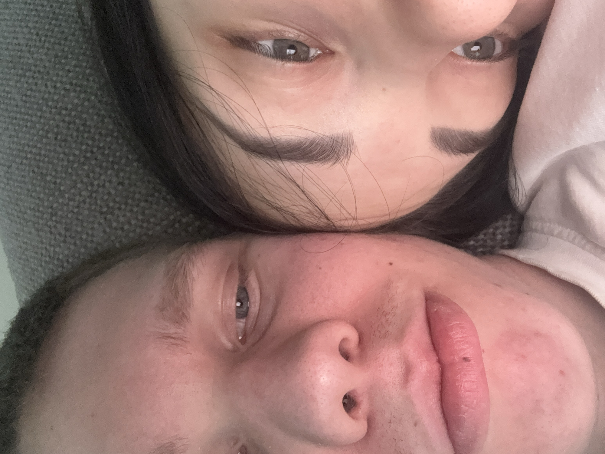 Indoor photo session with selfies and personal belongings