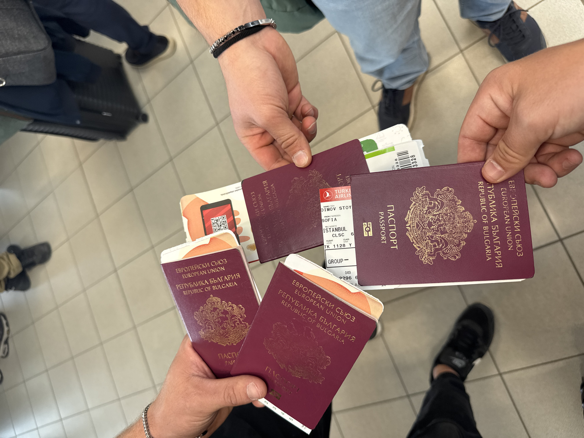 Group holds Bulgarian passports in Sofia public space