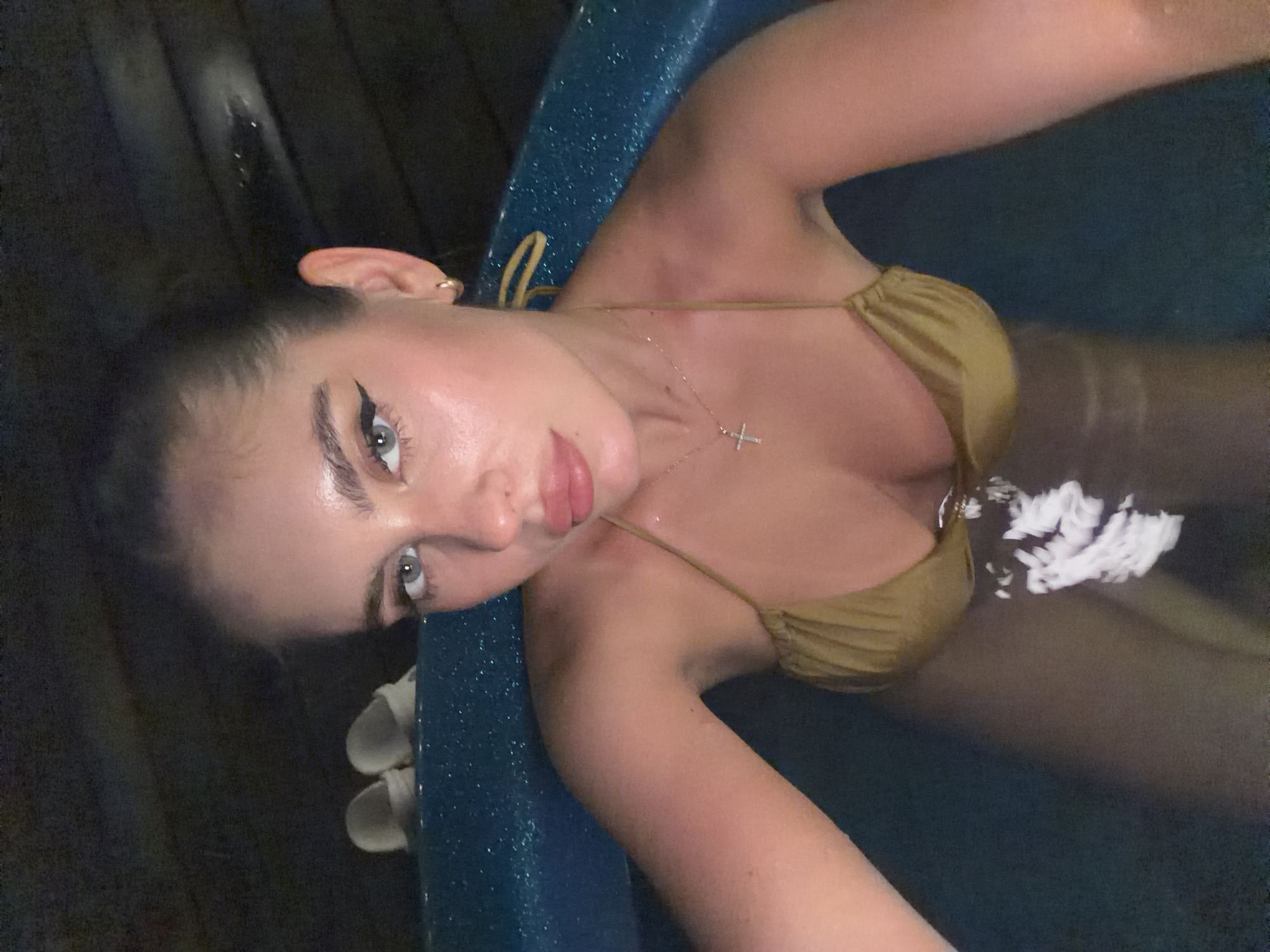 Woman enjoys cabin retreat with hot tub in Berezovka forest