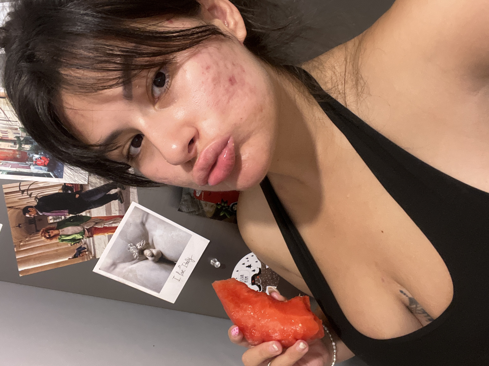 Relaxed home hangout with watermelon and selfies in Kiryat Bialik