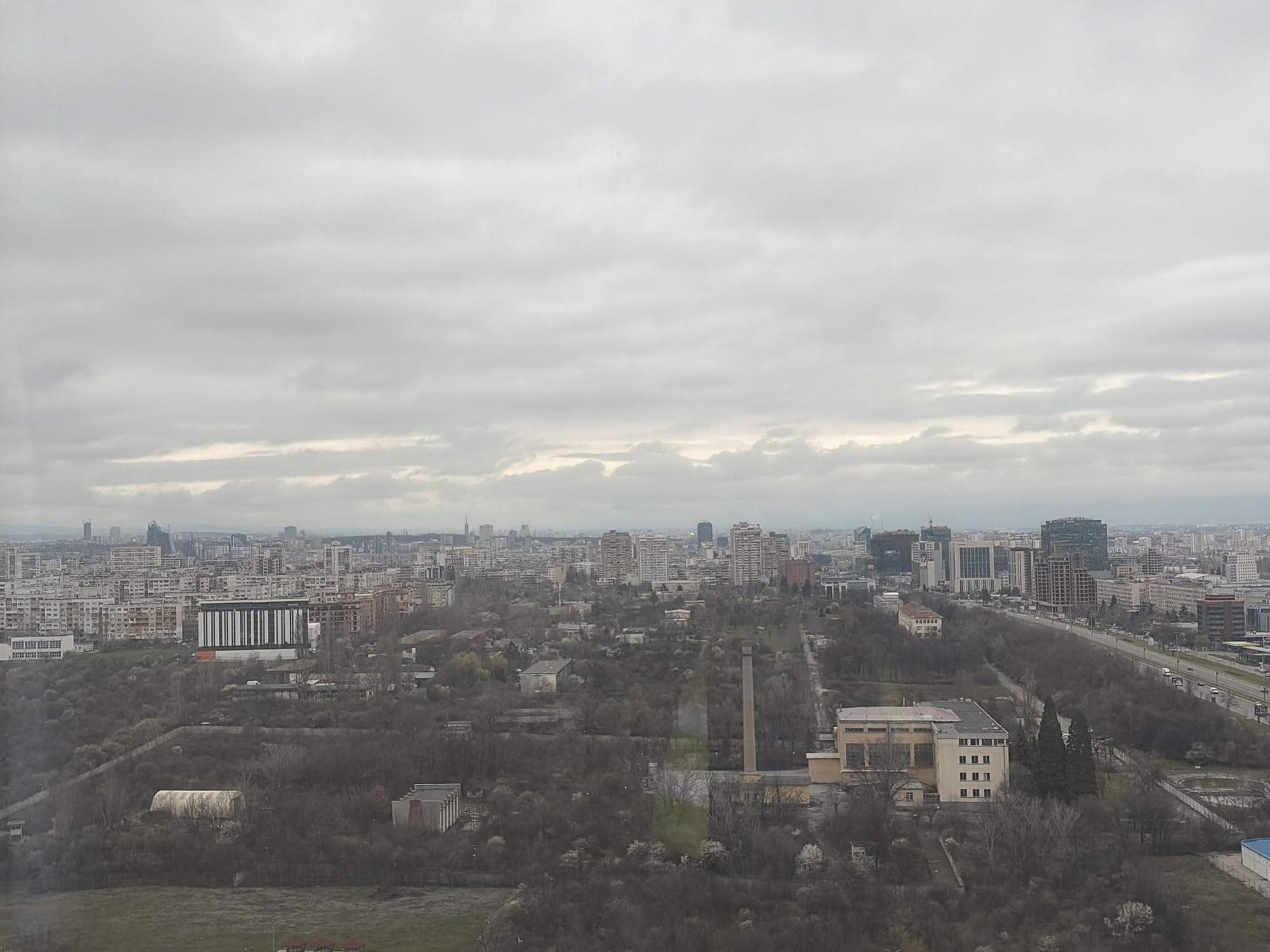Overcast day captured over Sofia park and cityscape