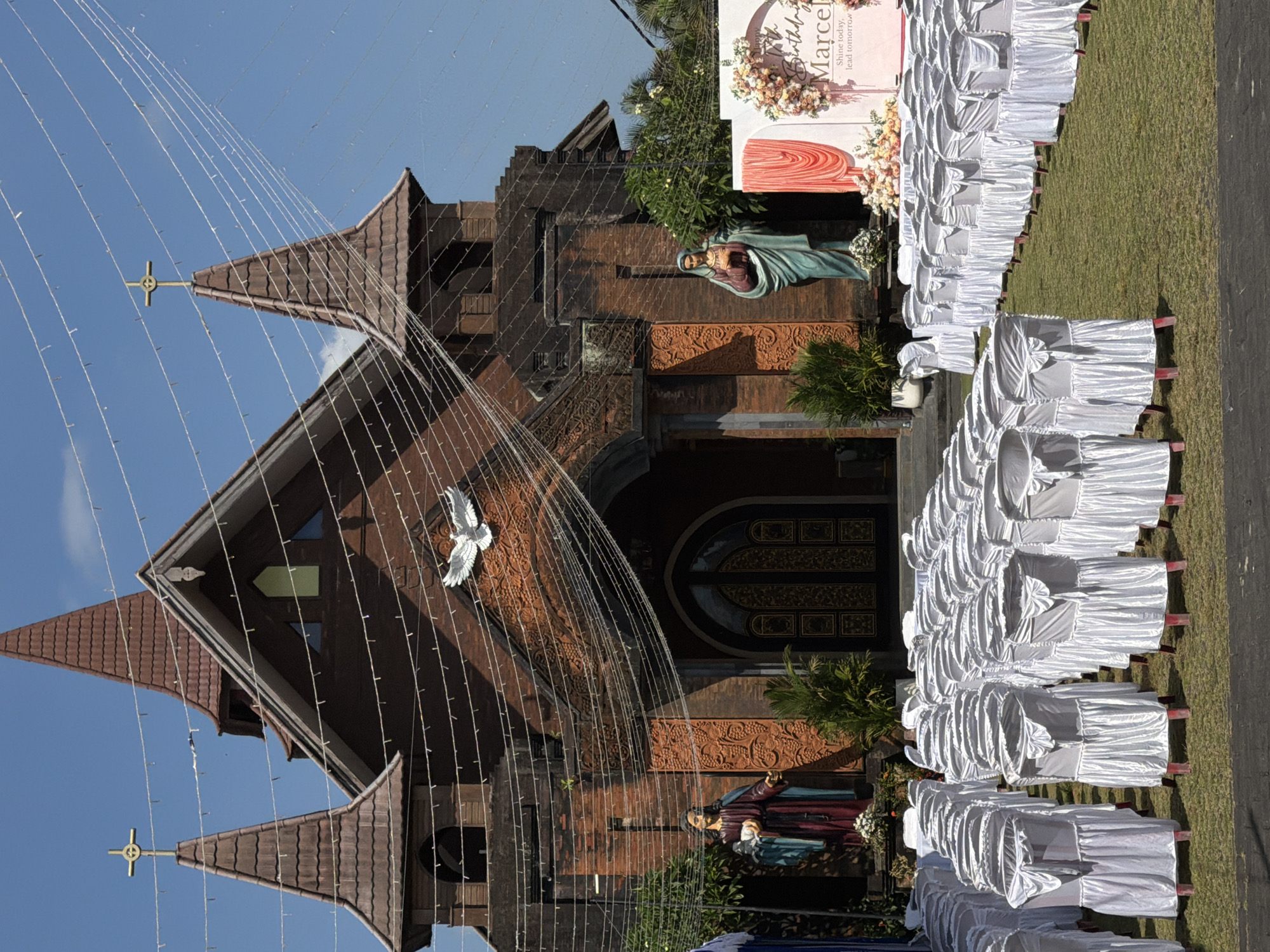 Outdoor ceremony setup at North Kuta church, Indonesia