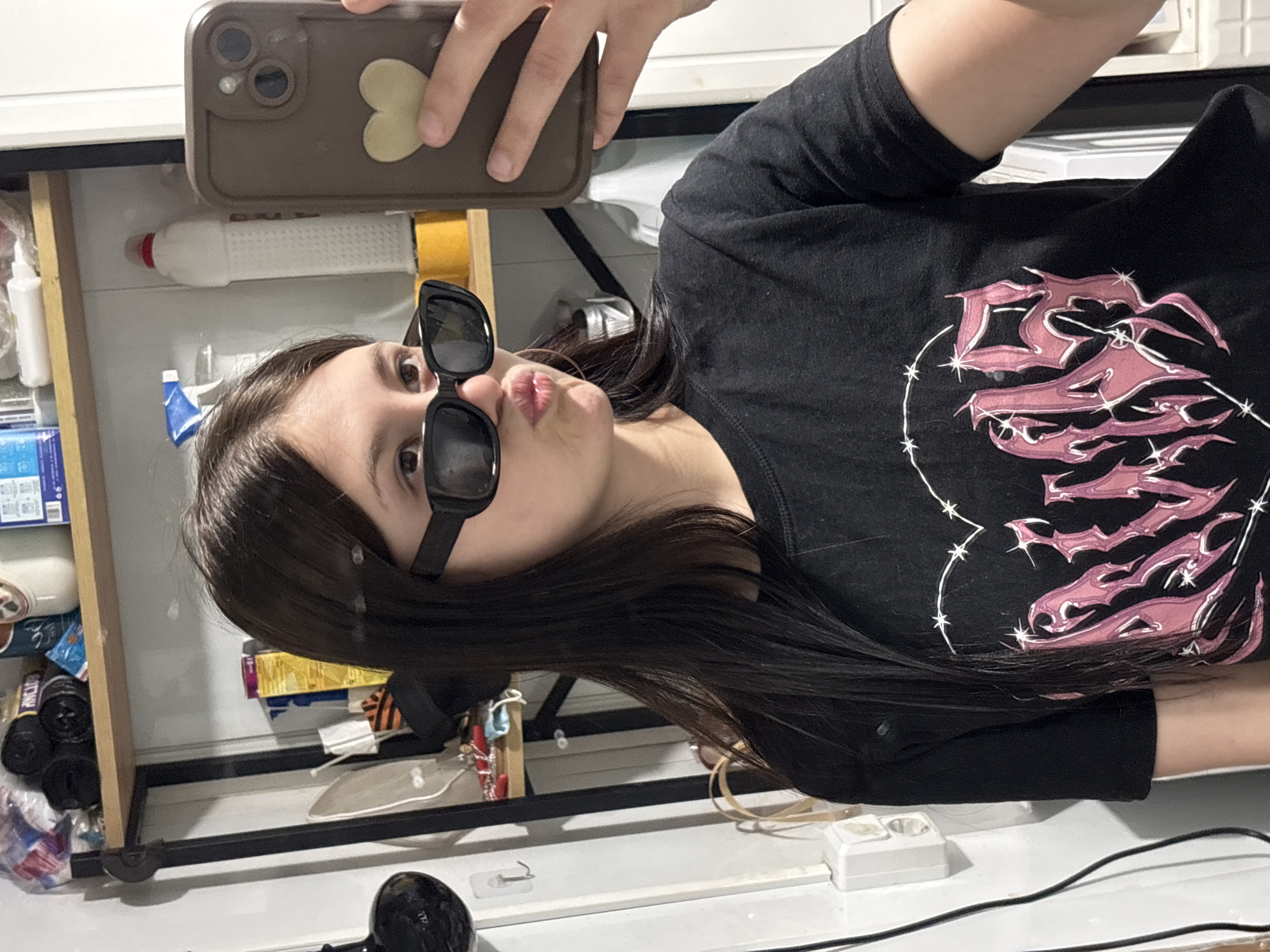 Woman takes selfies on spring morning in Foki, Russia