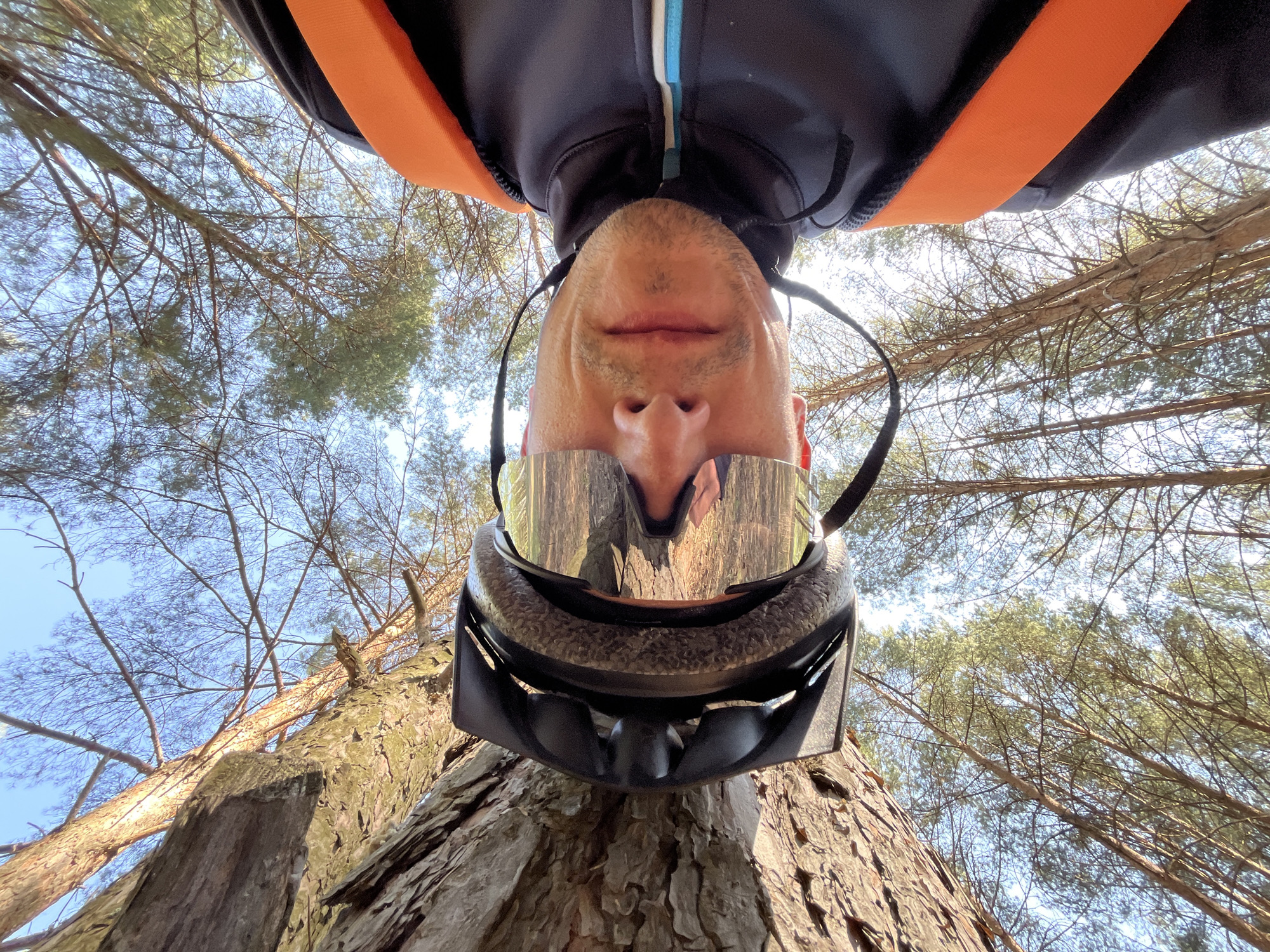 Cyclist rests during forest ride near Chaikovsky, Russia