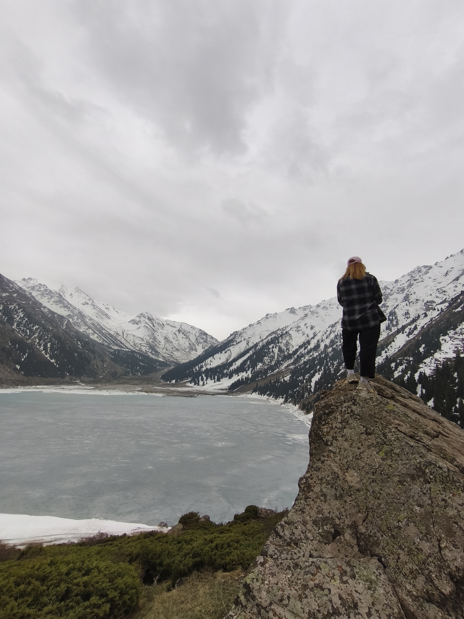 Visitor enjoys scenic morning at Big Almaty Lake