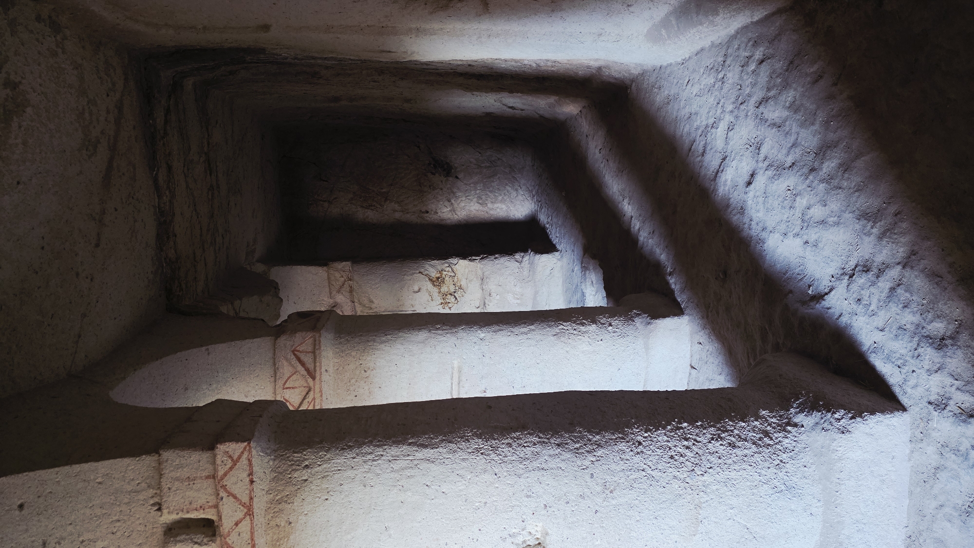 Underground cave structure interior documented in Ürgüp, Turkey