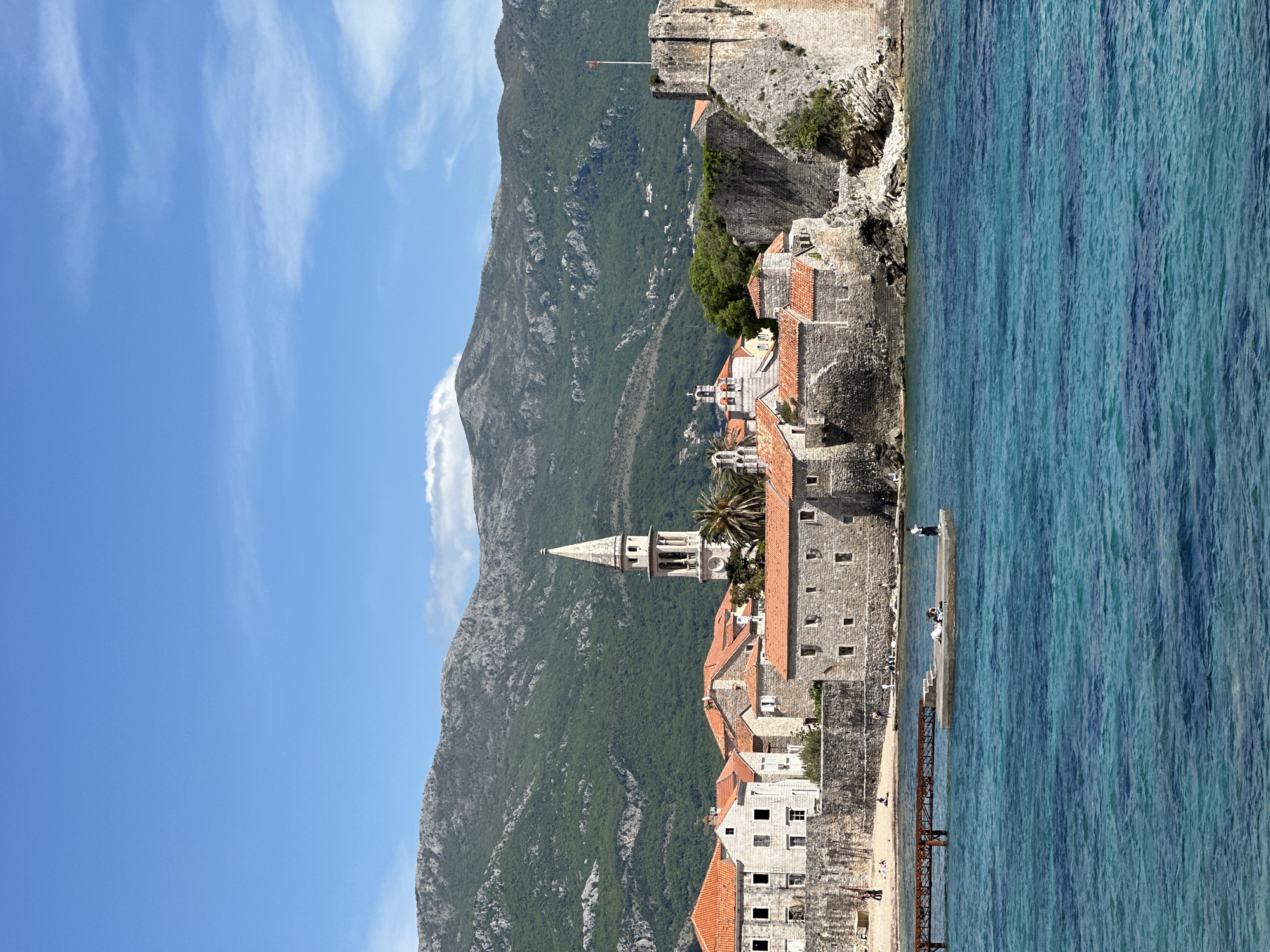 Panoramic coastal views captured in historic Budva, Montenegro