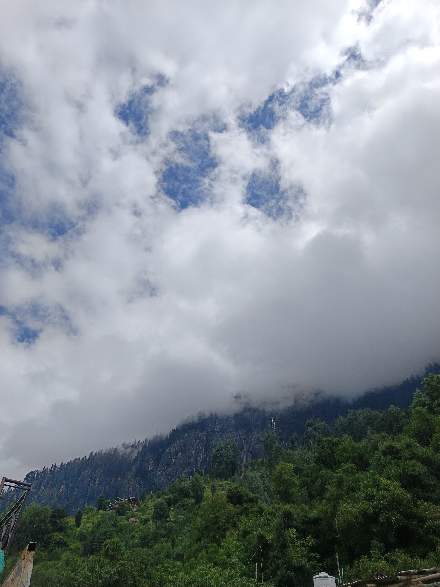 Vashisht village and valley under a cloudy Himalayan morning