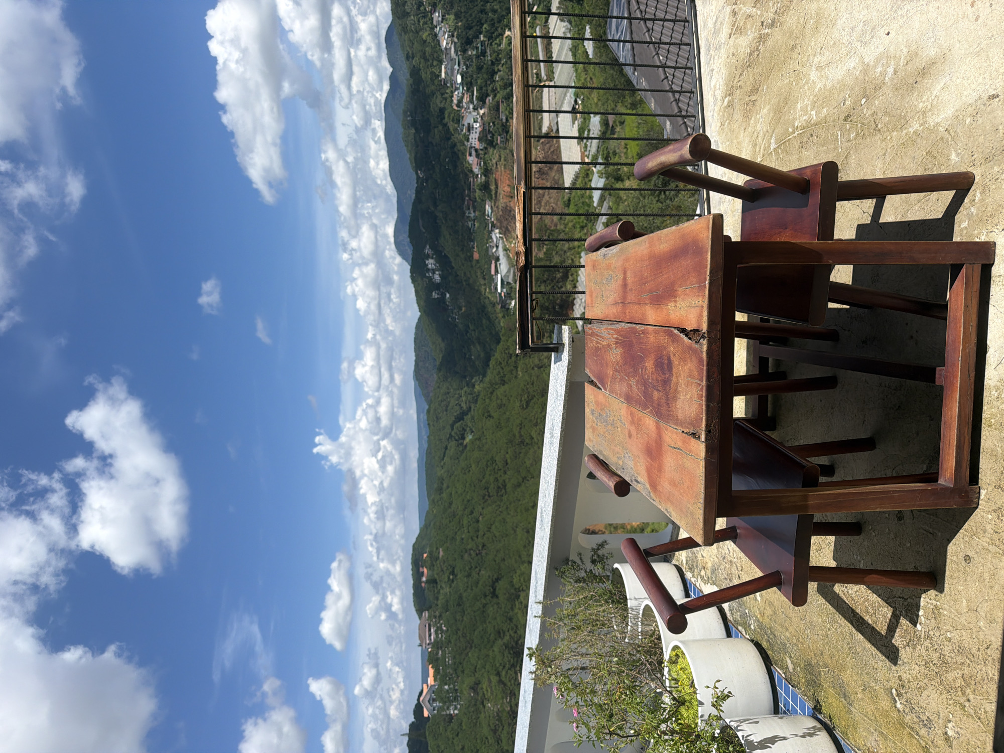 Morning cappuccino with latte art at Da Lat cafe