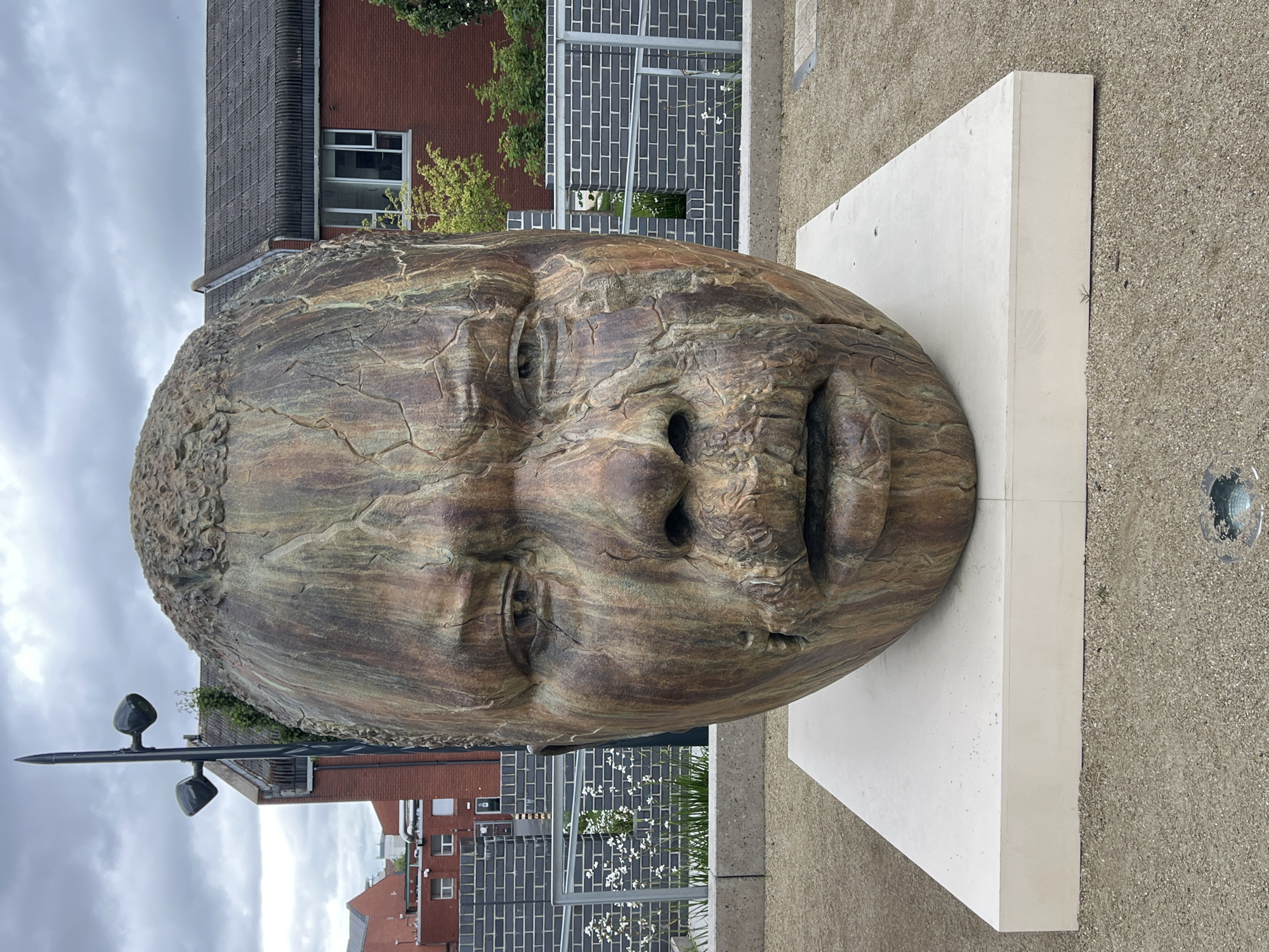 Bronze head sculptures documented near Dublin's Bord Gáis Theatre