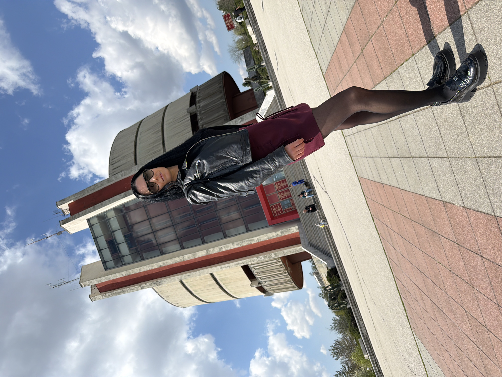 Woman photographed at multiple Pleven locations during morning outing