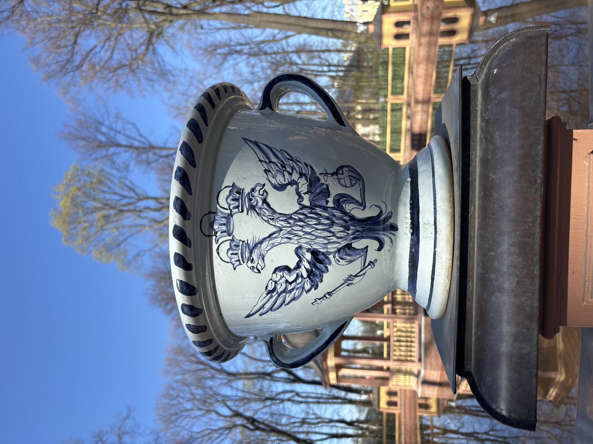 Tourist documents walking tour through Saint Petersburg's historic Summer Garden